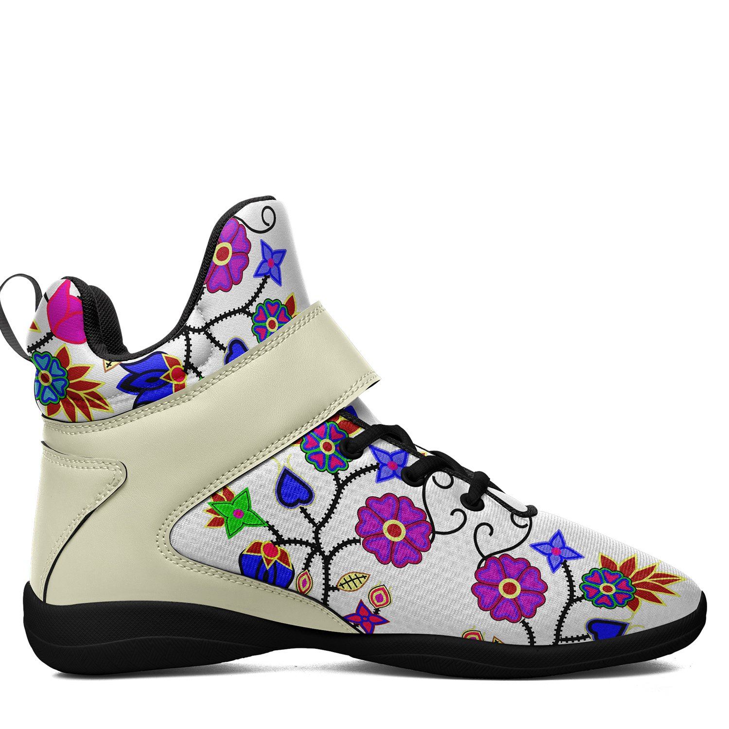 Floral Beadwork Seven Clans White Ipottaa Basketball / Sport High Top Shoes - Black Sole 49 Dzine