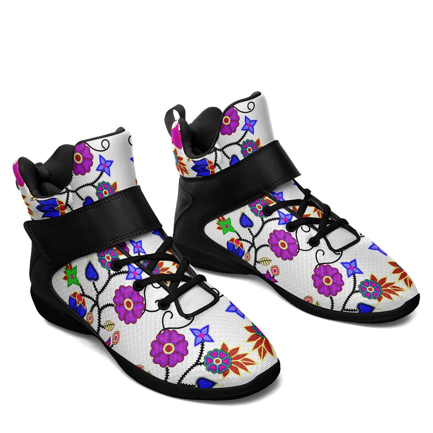 Floral Beadwork Seven Clans White Ipottaa Basketball / Sport High Top Shoes - Black Sole 49 Dzine