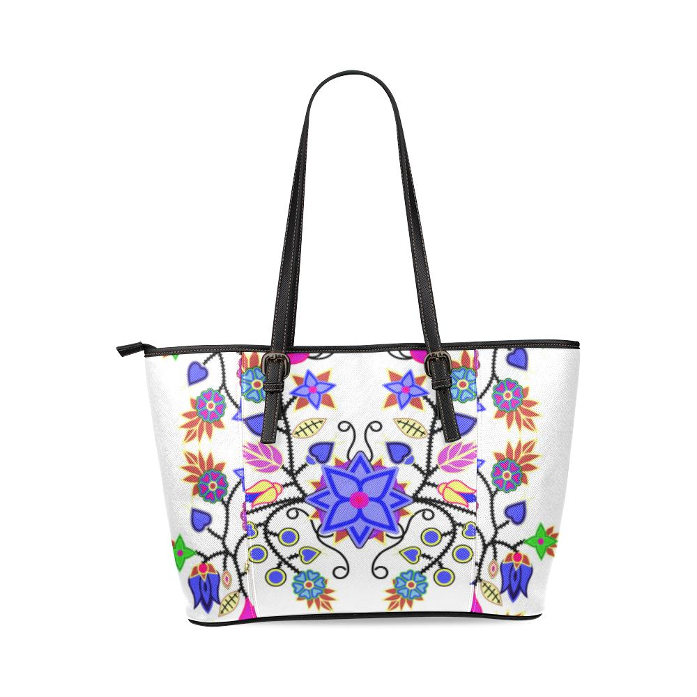 Floral Beadwork Seven Clans White Leather Tote Bag/Large (Model 1640) Leather Tote Bag (1640) e-joyer