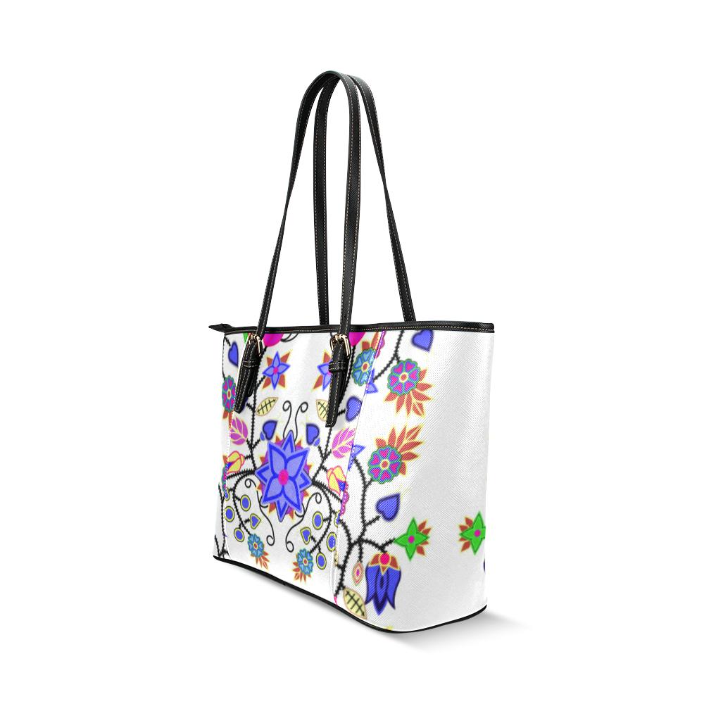Floral Beadwork Seven Clans White Leather Tote Bag/Large (Model 1640) Leather Tote Bag (1640) e-joyer