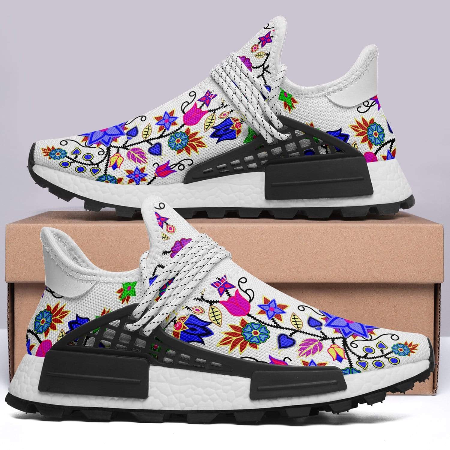 Floral Beadwork Seven Clans White Okaki Sneakers Shoes 49 Dzine