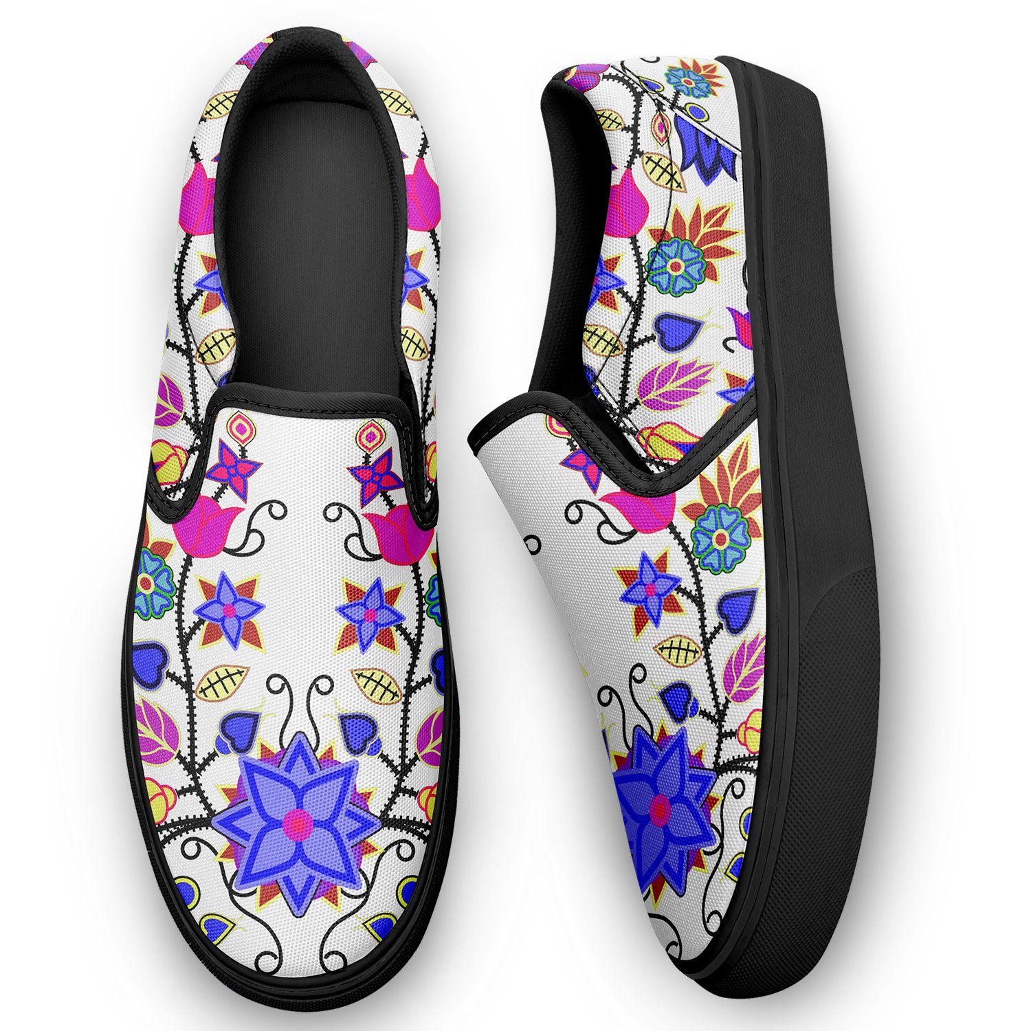 Floral Beadwork Seven Clans White Otoyimm Canvas Slip On Shoes 49 Dzine