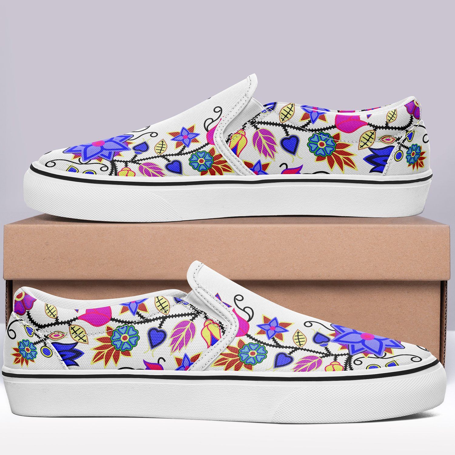 Floral Beadwork Seven Clans White Otoyimm Canvas Slip On Shoes 49 Dzine
