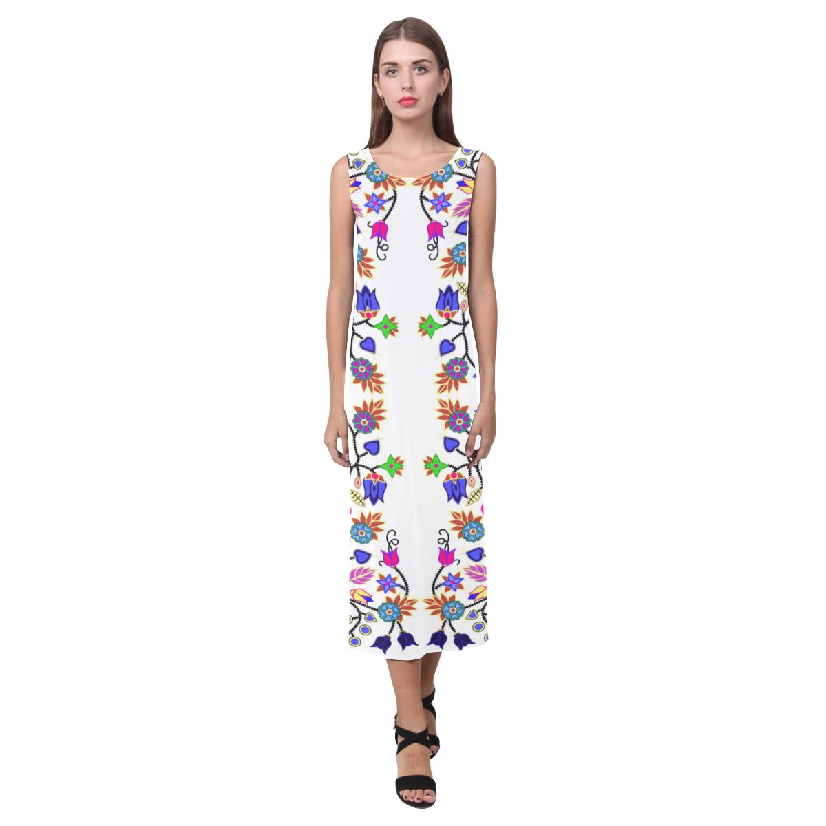 Floral Beadwork Seven Clans White Phaedra Sleeveless Open Fork Long Dress (Model D08) Phaedra Sleeveless Open Fork Long Dress (D08) e-joyer
