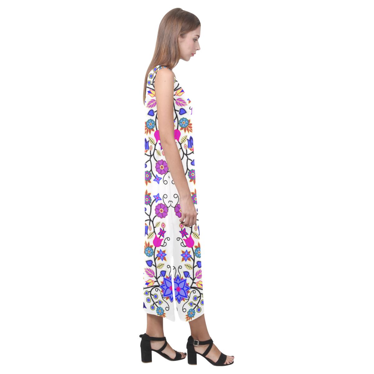 Floral Beadwork Seven Clans White Phaedra Sleeveless Open Fork Long Dress (Model D08) Phaedra Sleeveless Open Fork Long Dress (D08) e-joyer