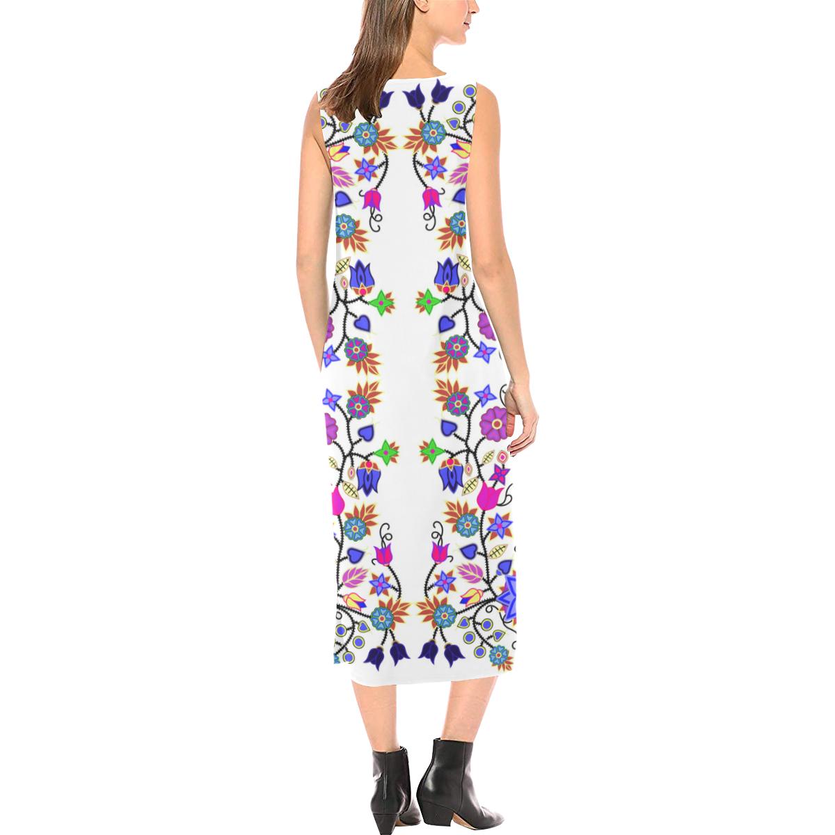 Floral Beadwork Seven Clans White Phaedra Sleeveless Open Fork Long Dress (Model D08) Phaedra Sleeveless Open Fork Long Dress (D08) e-joyer