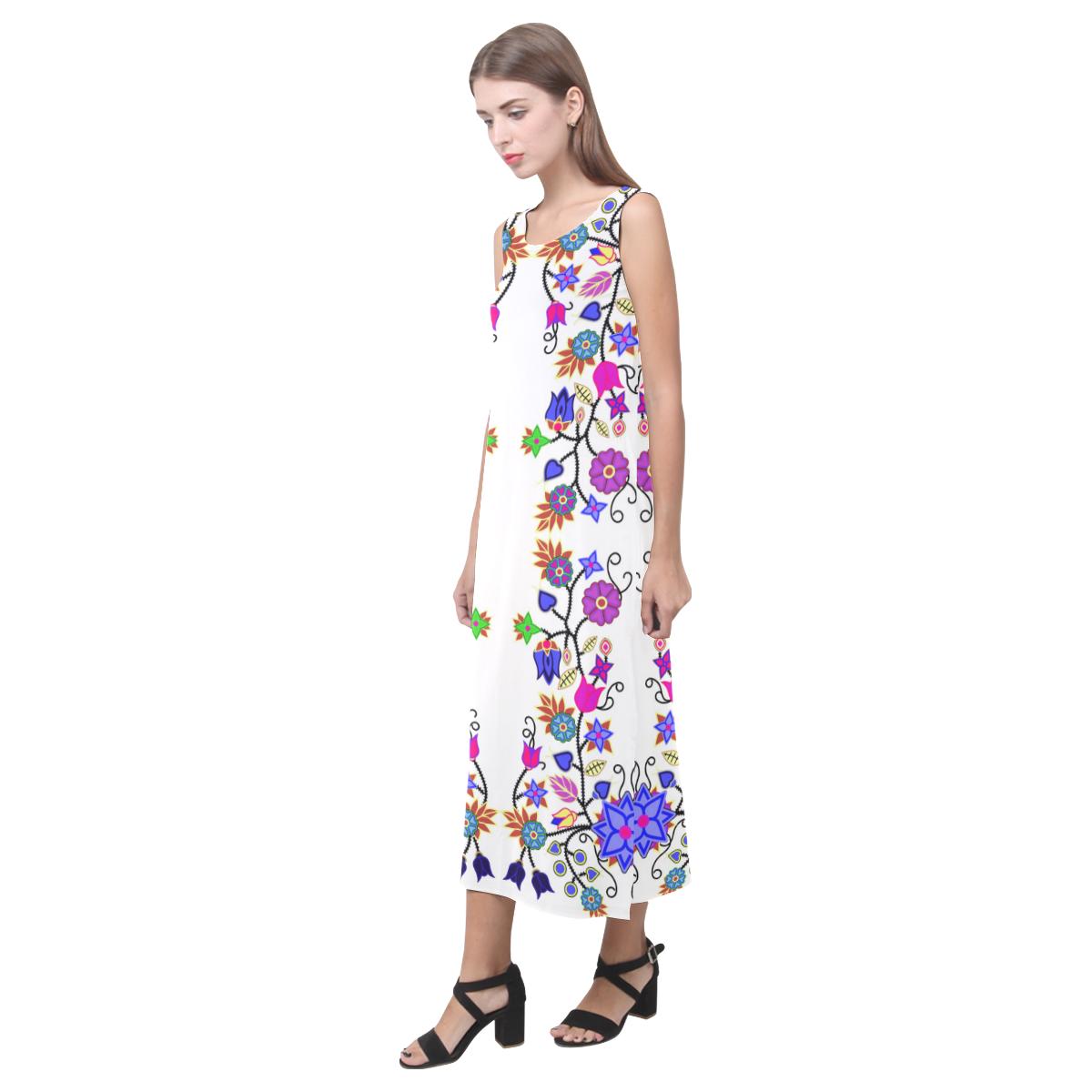 Floral Beadwork Seven Clans White Phaedra Sleeveless Open Fork Long Dress (Model D08) Phaedra Sleeveless Open Fork Long Dress (D08) e-joyer