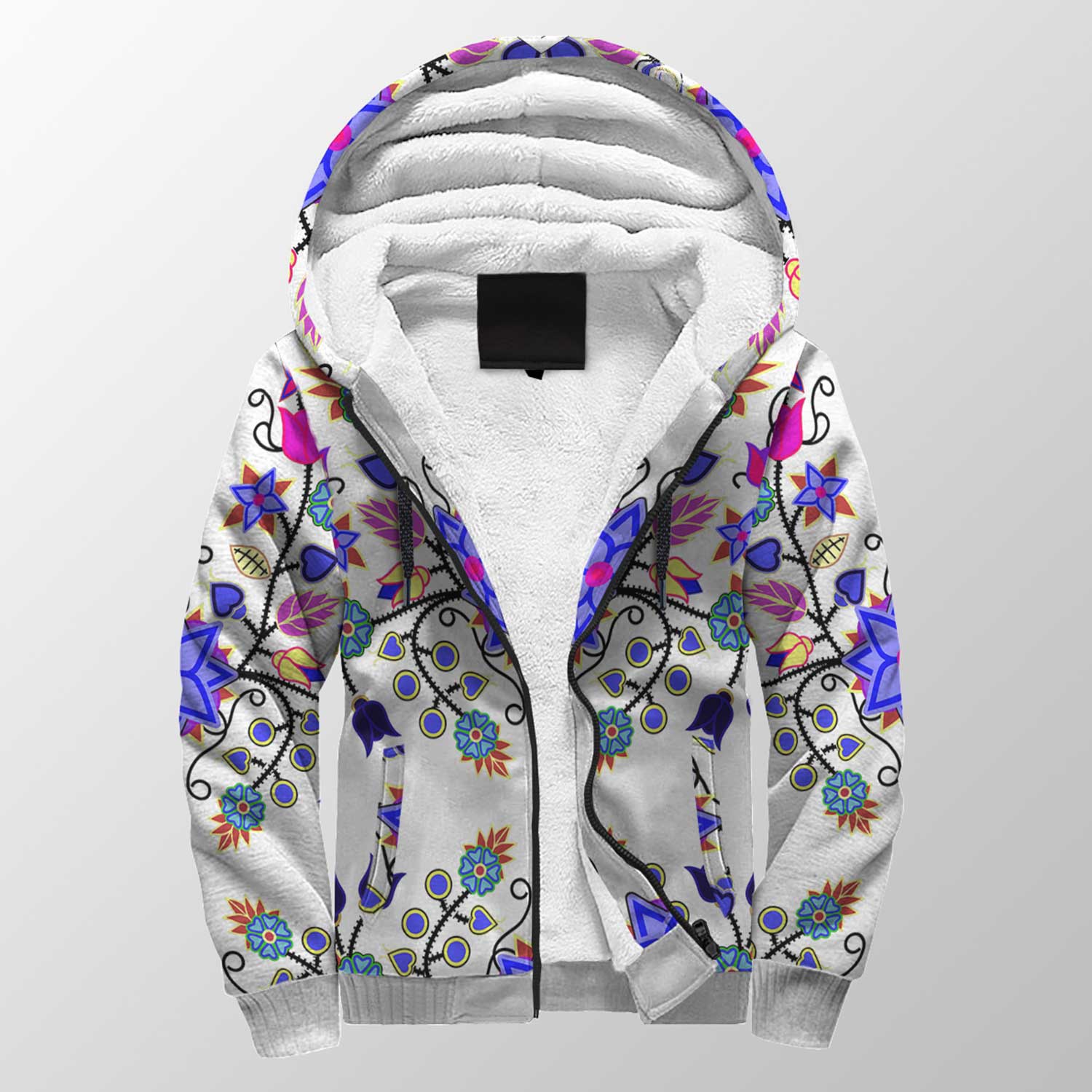 Floral Beadwork Seven Clans White Sherpa Hoodie 49 Dzine