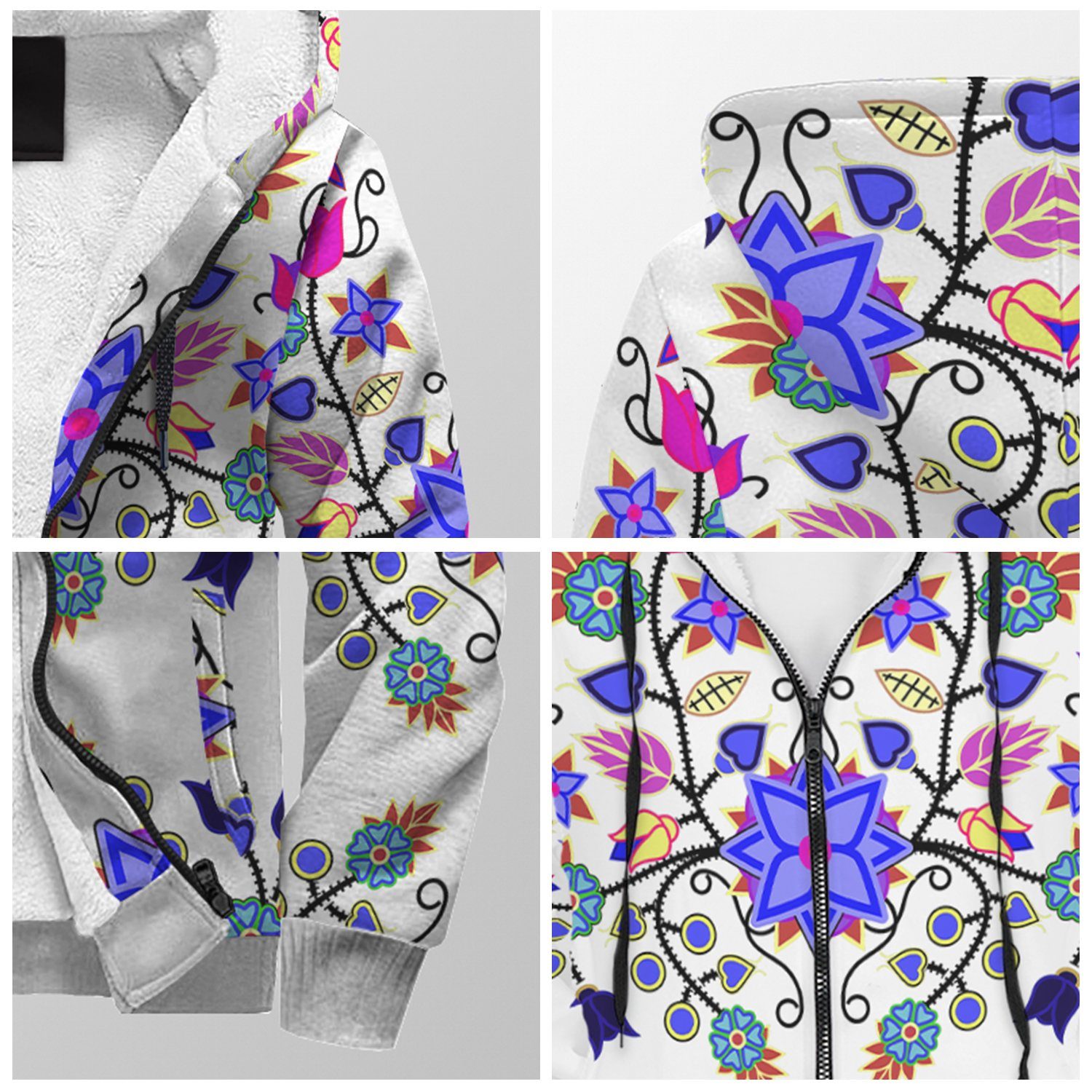Floral Beadwork Seven Clans White Sherpa Hoodie 49 Dzine