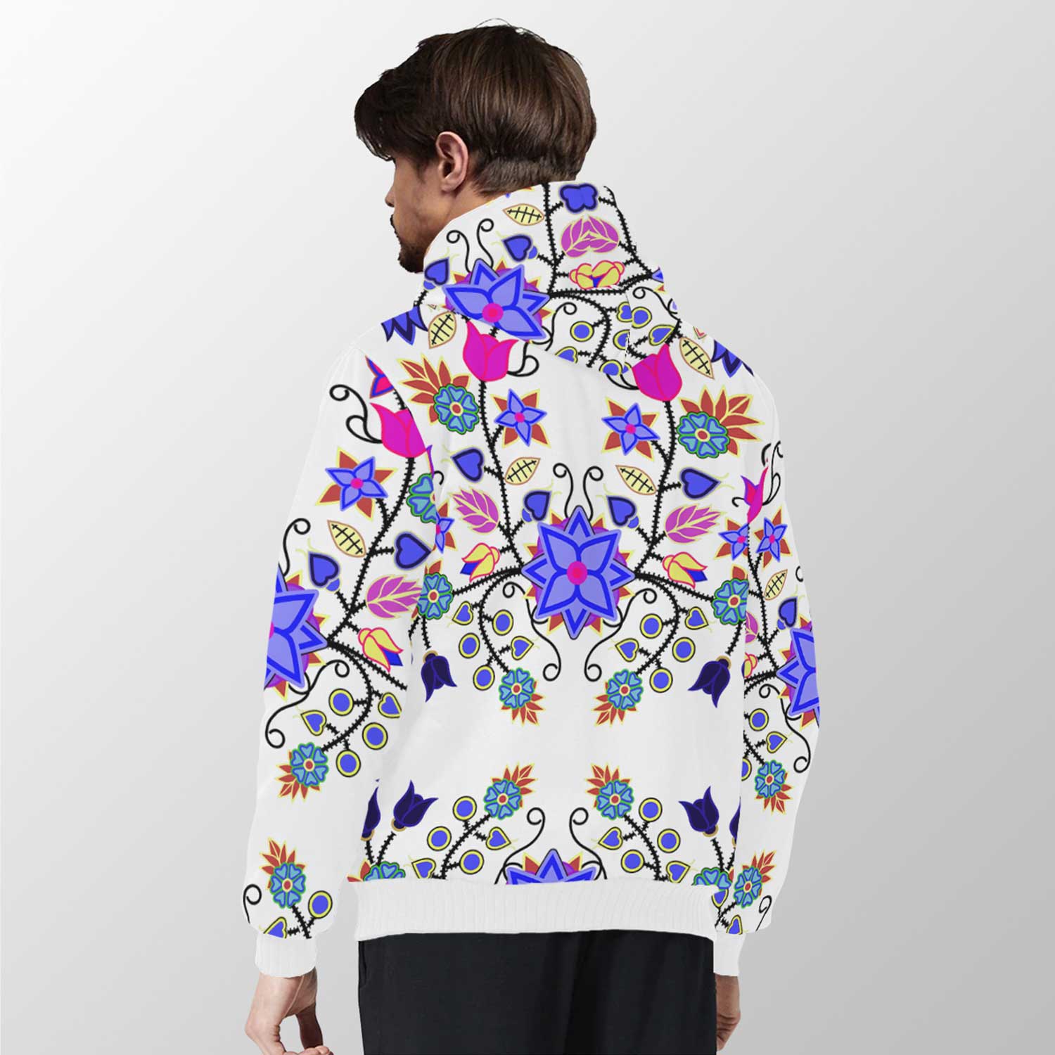 Floral Beadwork Seven Clans White Sherpa Hoodie 49 Dzine