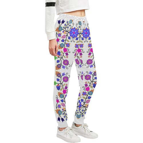 Floral Beadwork Seven Clans White Women's All Over Print Sweatpants (Model L11) Women's All Over Print Sweatpants (L11) e-joyer