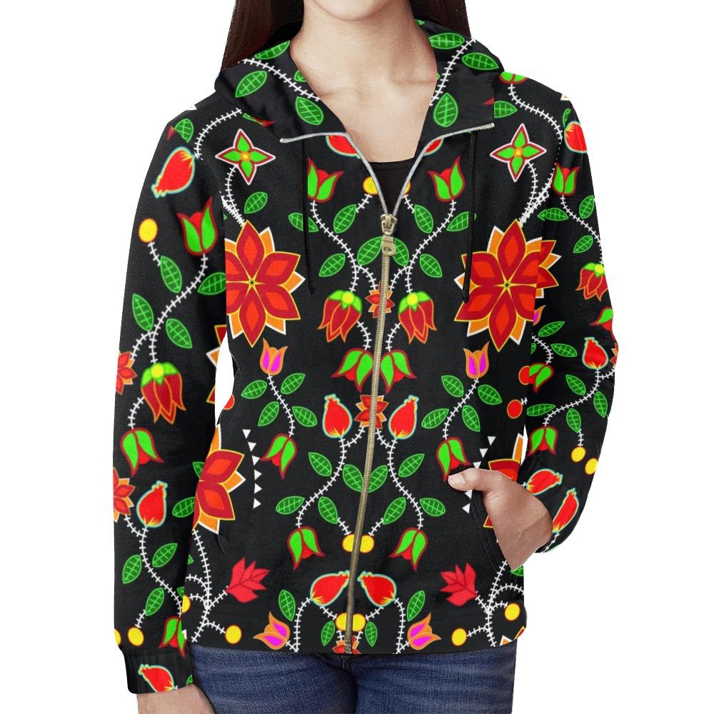 Floral Beadwork Six Bands All Over Print Full Zip Hoodie for Women (Model H14) hoodie e-joyer