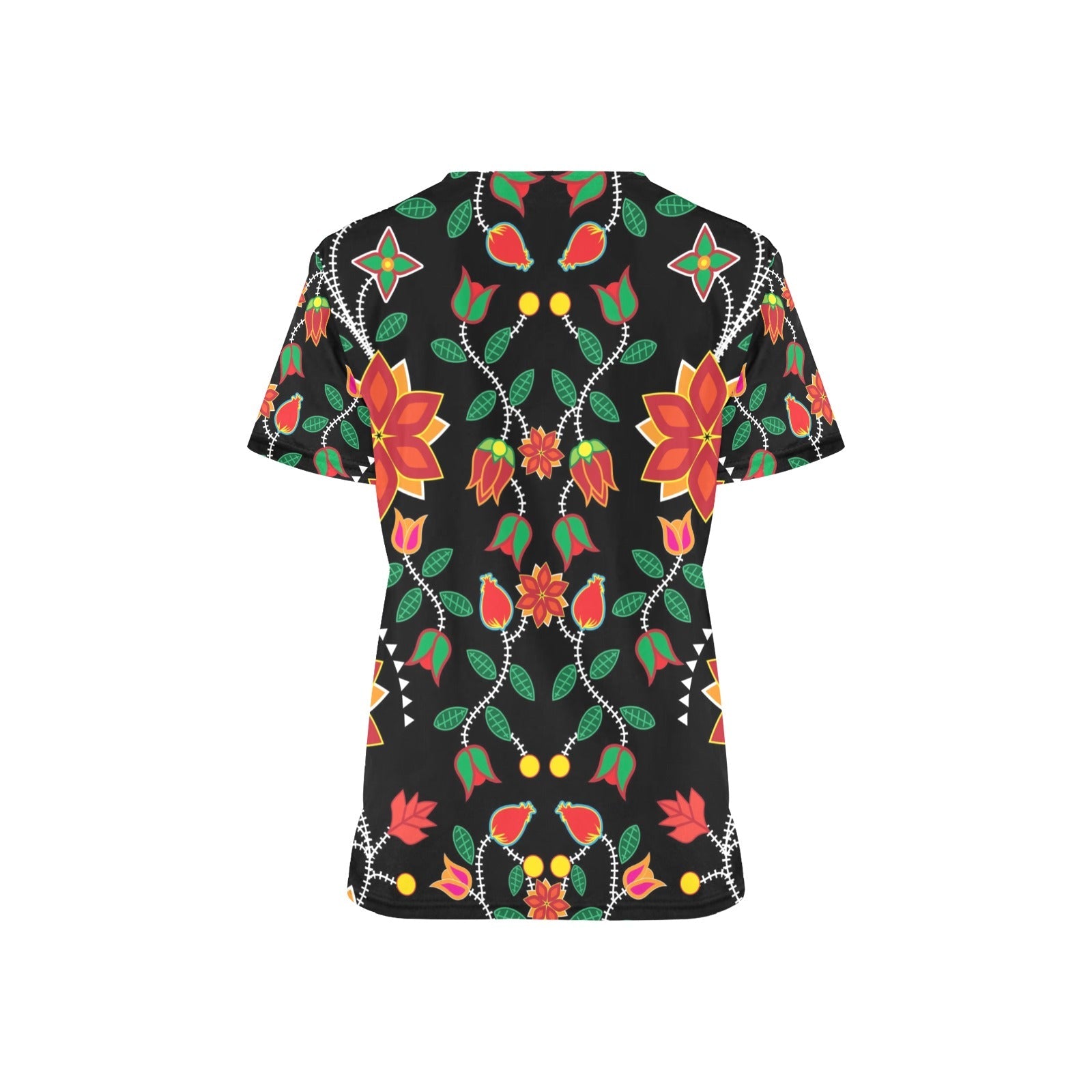 Floral Beadwork Six Bands All Over Print Scrub Top Scrub Top e-joyer