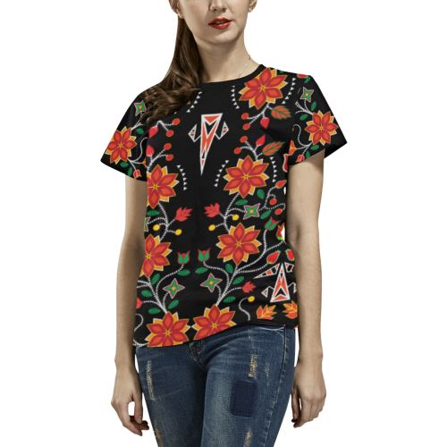 Floral Beadwork Six Bands All Over Print T-shirt for Women/Large Size (USA Size) (Model T40) All Over Print T-Shirt for Women/Large (T40) e-joyer