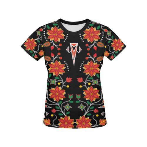 Floral Beadwork Six Bands All Over Print T-shirt for Women/Large Size (USA Size) (Model T40) All Over Print T-Shirt for Women/Large (T40) e-joyer