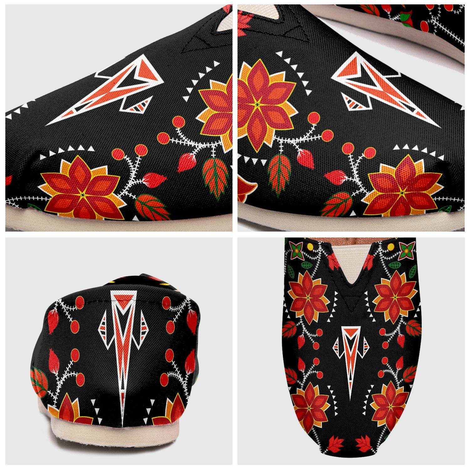 Floral Beadwork Six Bands Casual Unisex Slip On Shoe Herman