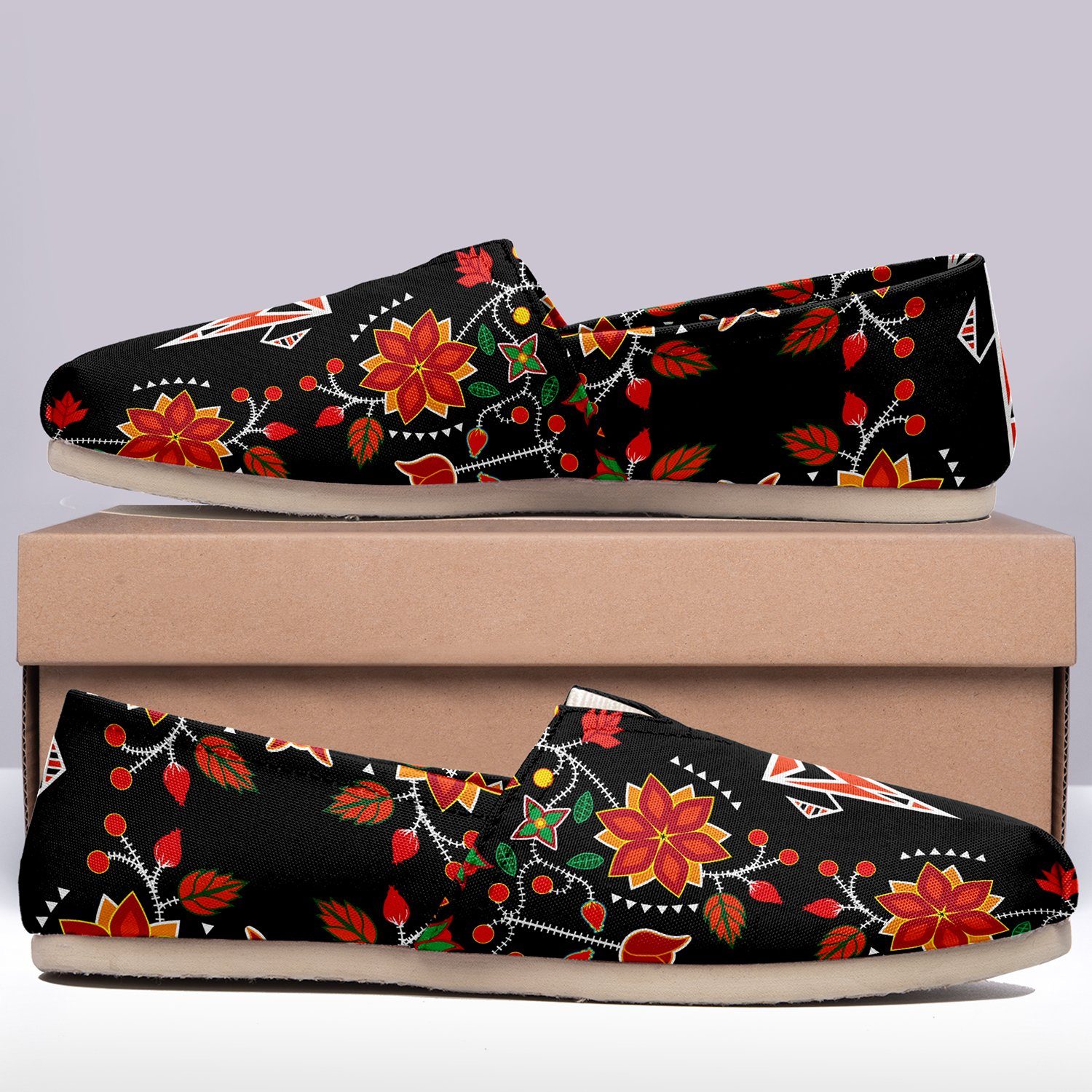 Floral Beadwork Six Bands Casual Unisex Slip On Shoe Herman