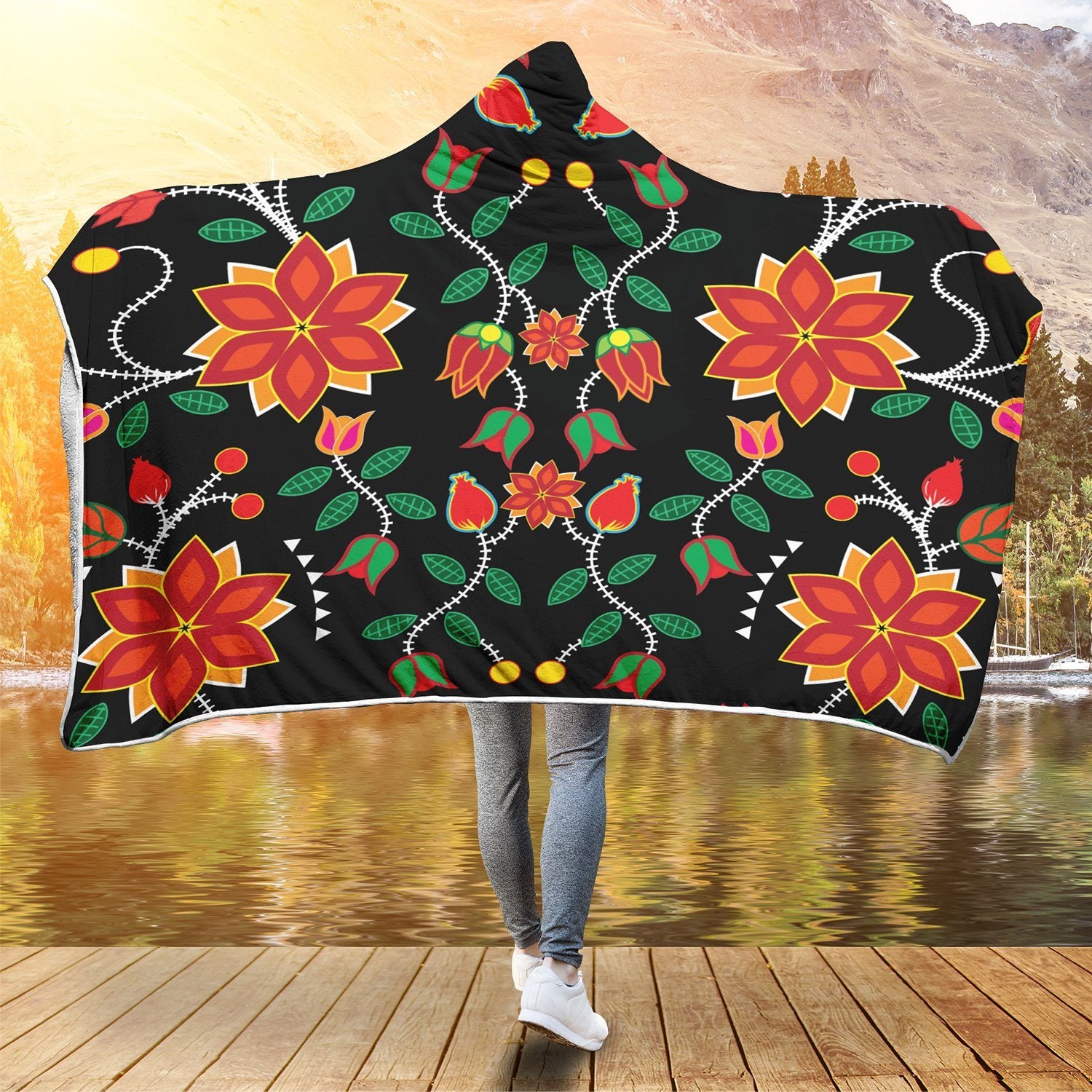 Floral Beadwork Six Bands Hooded Blanket blanket 49 Dzine