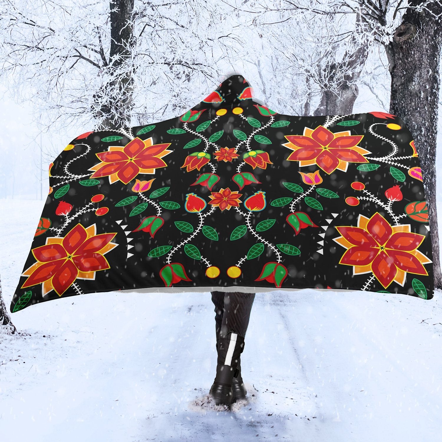 Floral Beadwork Six Bands Hooded Blanket blanket 49 Dzine