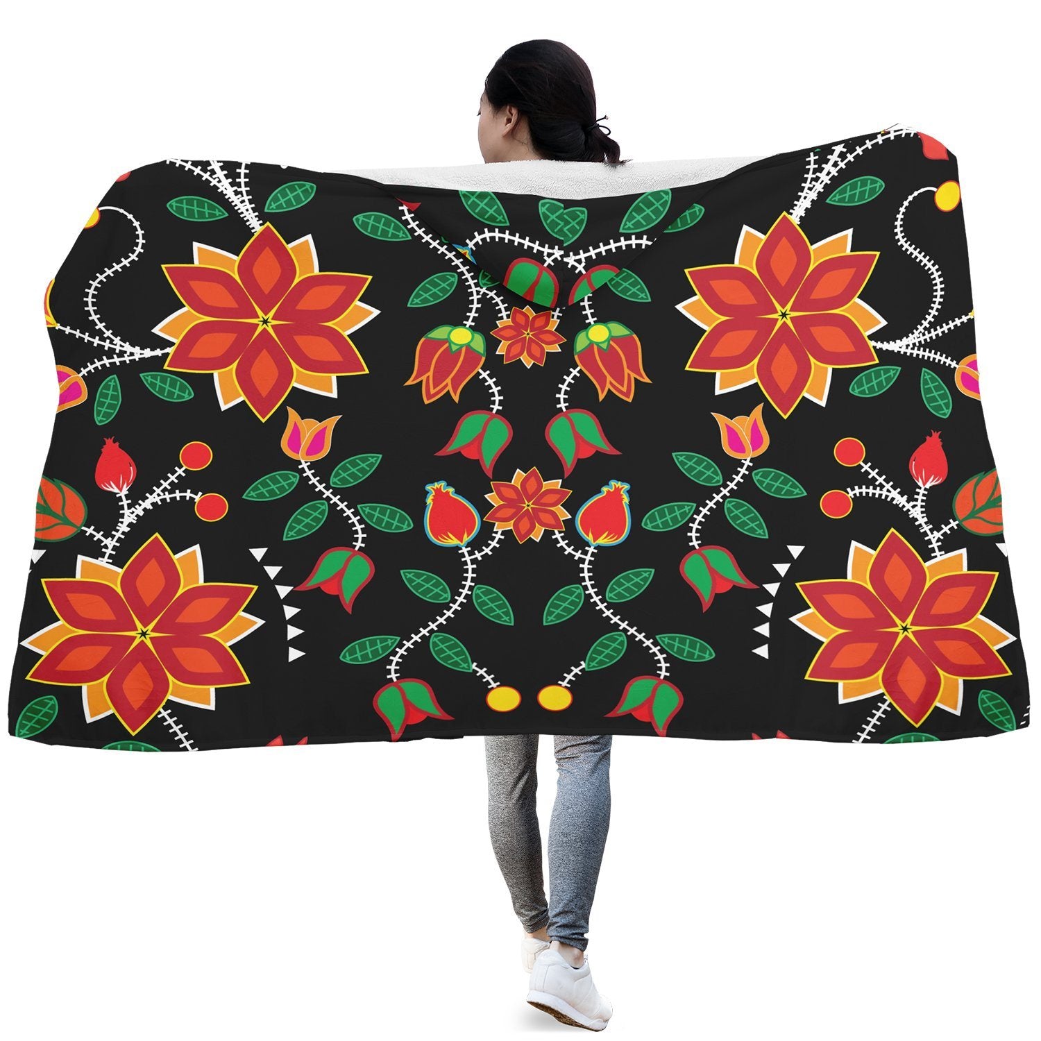 Floral Beadwork Six Bands Hooded Blanket blanket 49 Dzine