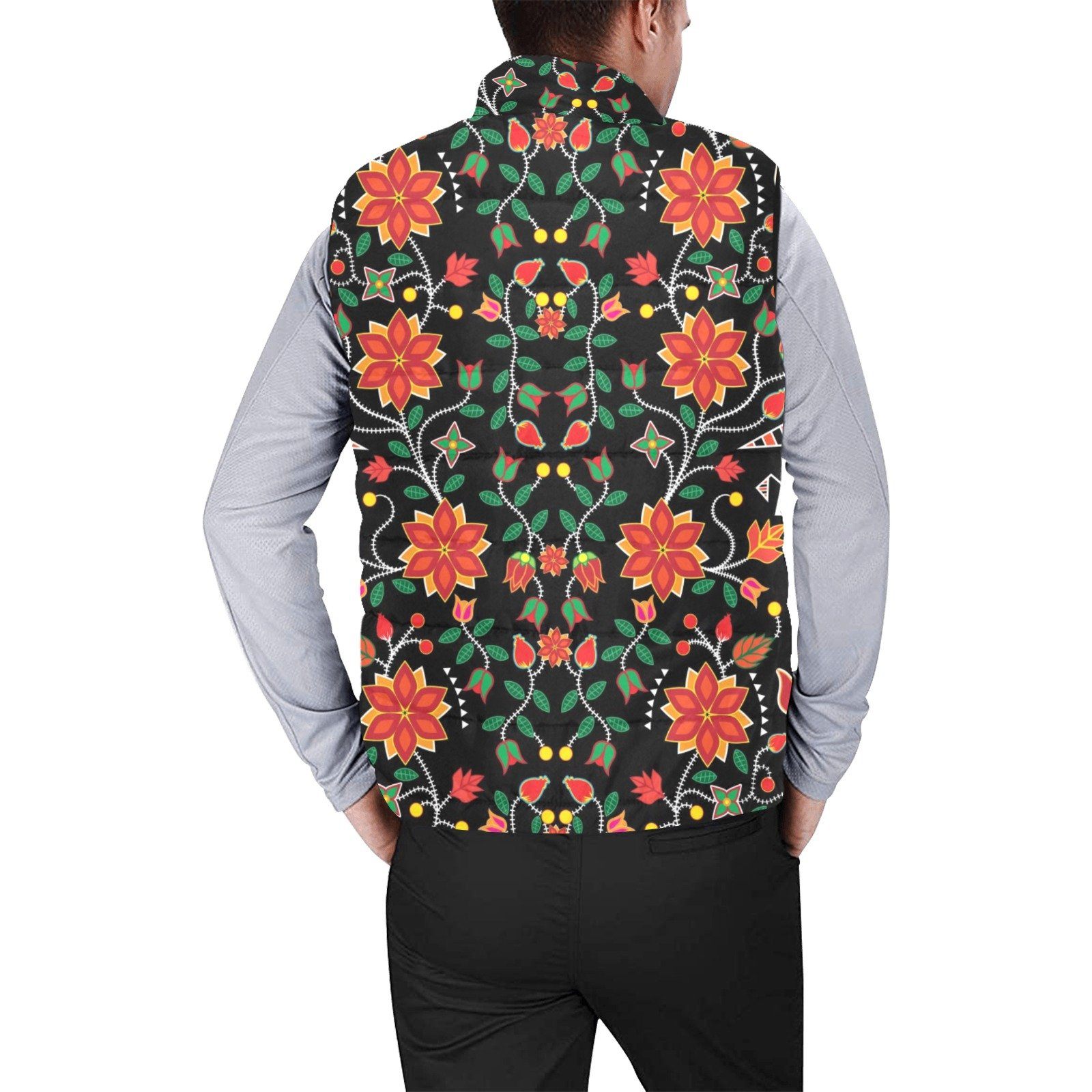 Floral Beadwork Six Bands Men's Padded Vest Jacket (Model H44) Men's Padded Vest Jacket (H44) e-joyer