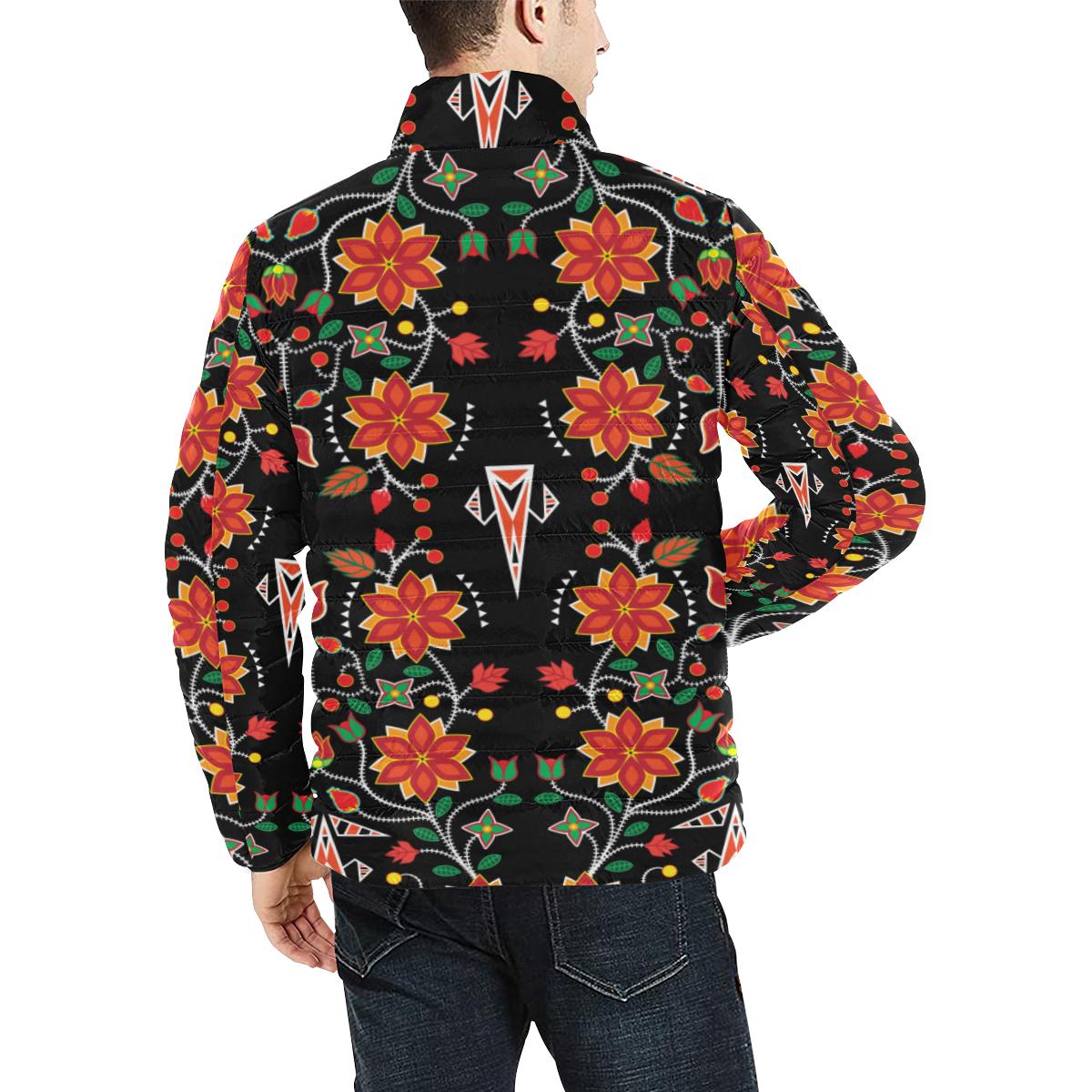 Floral Beadwork Six Bands Men's Stand Collar Padded Jacket (Model H41) Men's Stand Collar Padded Jacket (H41) e-joyer