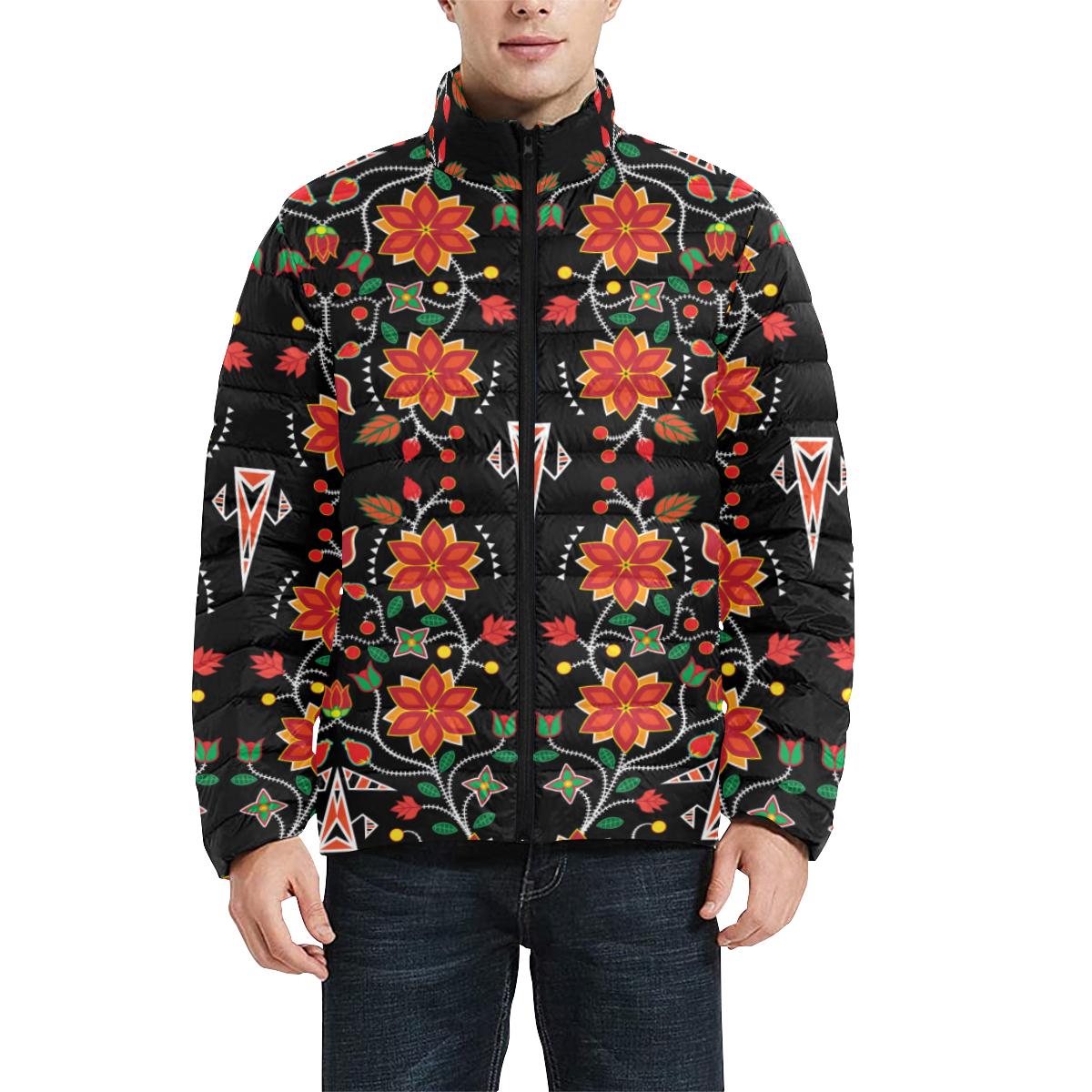 Floral Beadwork Six Bands Men's Stand Collar Padded Jacket (Model H41) Men's Stand Collar Padded Jacket (H41) e-joyer