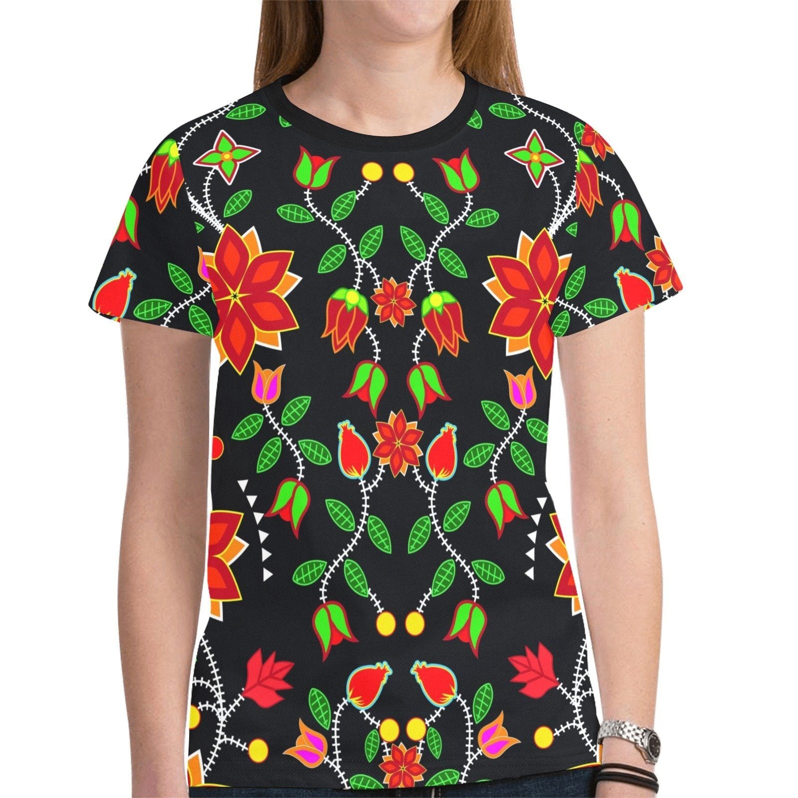 Floral Beadwork Six Bands New All Over Print T-shirt for Women (Model T45) tshirt e-joyer