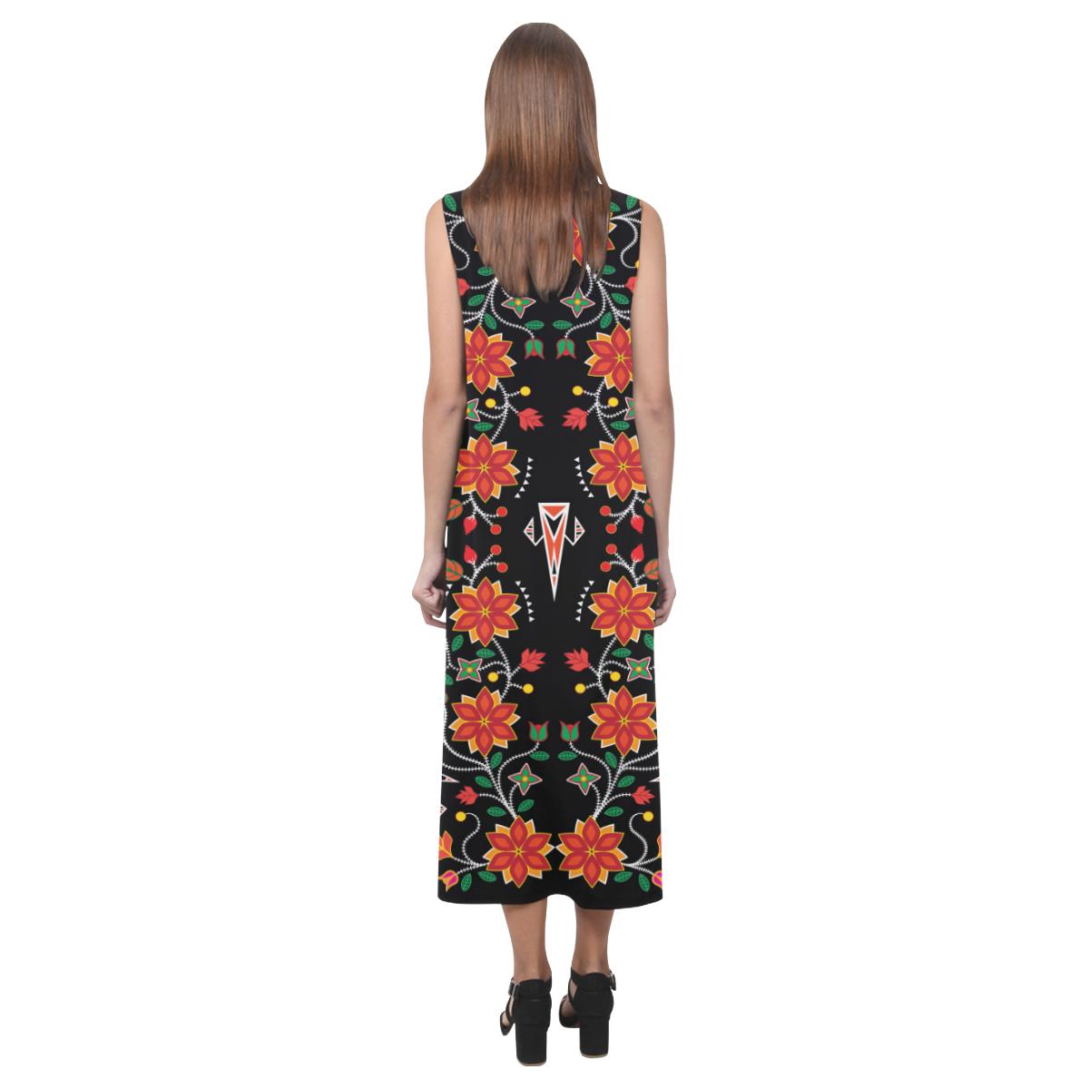 Floral Beadwork Six Bands Phaedra Sleeveless Open Fork Long Dress (Model D08) Phaedra Sleeveless Open Fork Long Dress (D08) e-joyer
