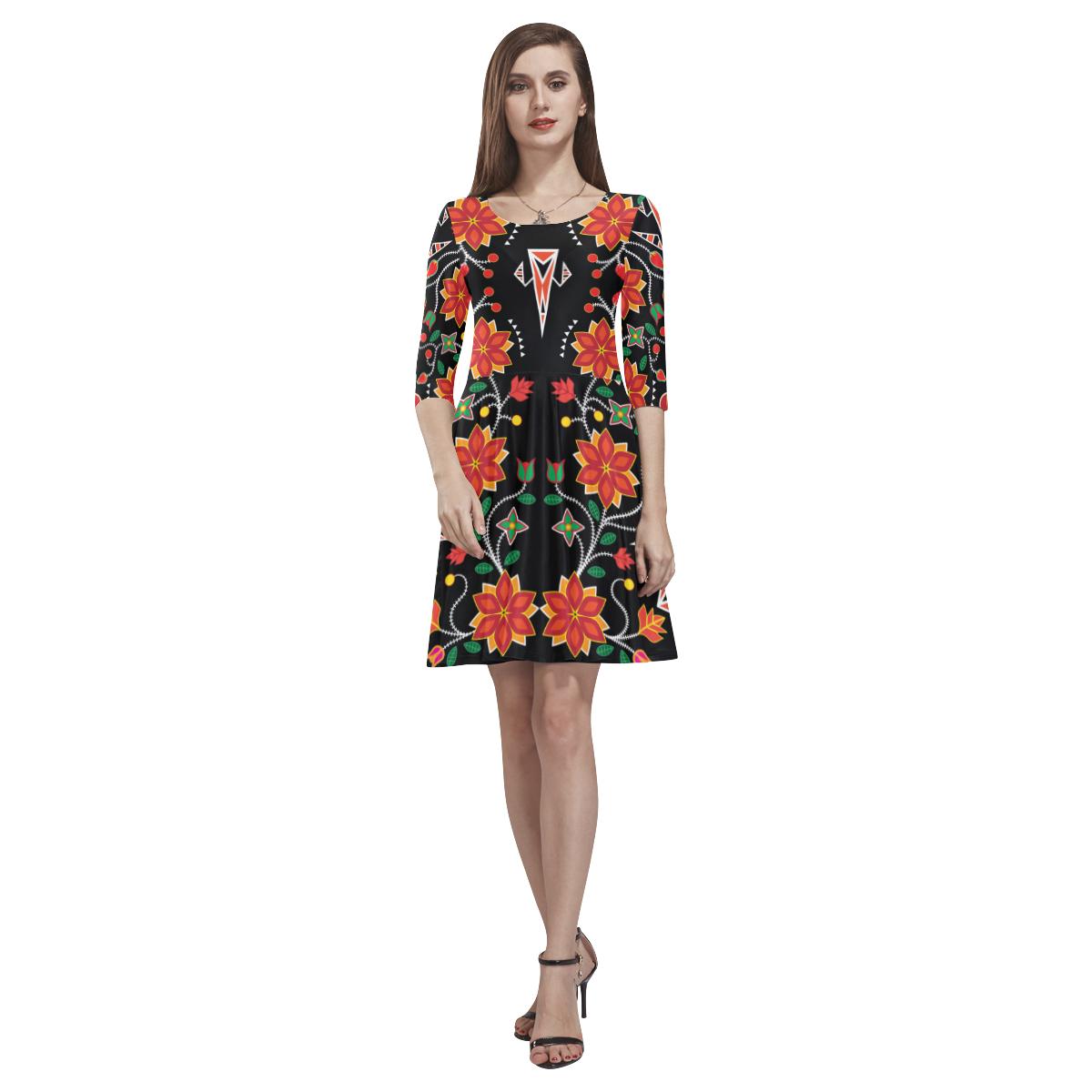 Floral Beadwork Six Bands Tethys Half-Sleeve Skater Dress(Model D20) Tethys Half-Sleeve Skater Dress (D20) e-joyer