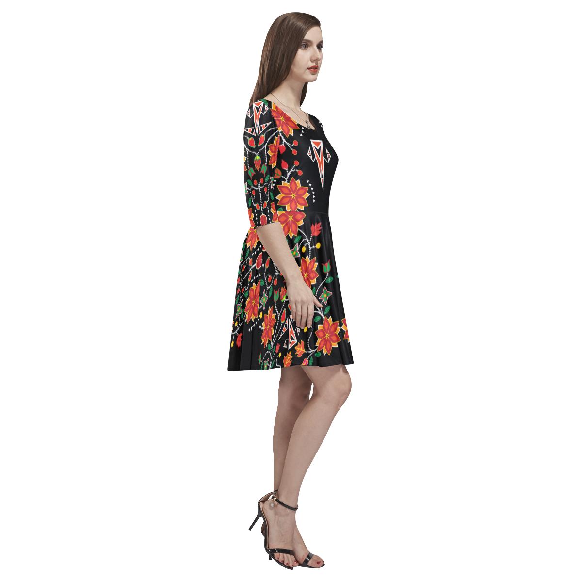 Floral Beadwork Six Bands Tethys Half-Sleeve Skater Dress(Model D20) Tethys Half-Sleeve Skater Dress (D20) e-joyer