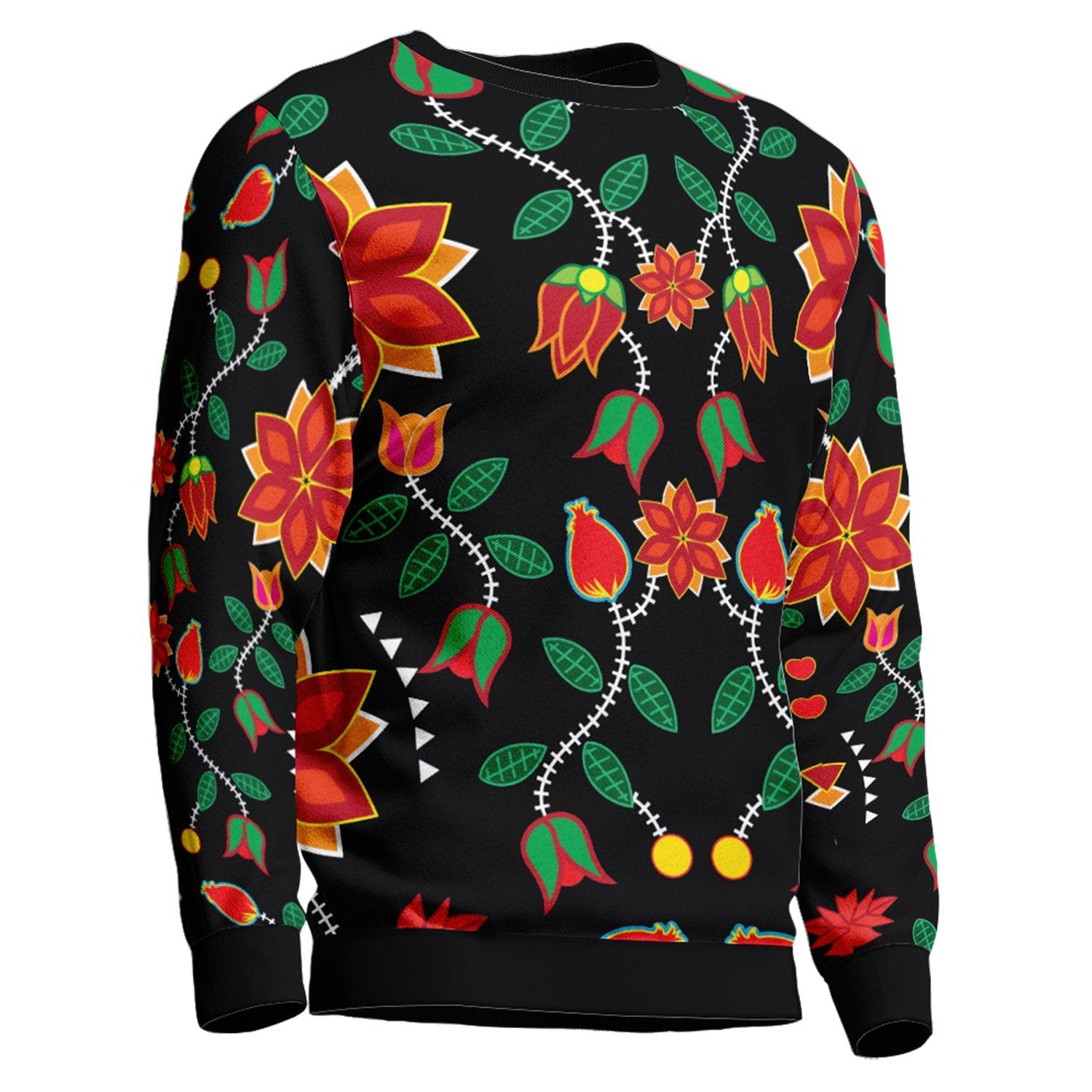 Floral Beadwork Six Bands Unisex Crewneck Long Sleeve Top 49 Dzine