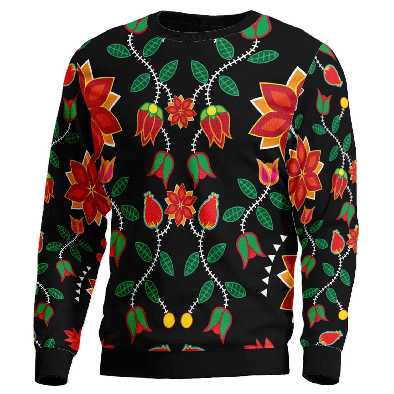 Floral Beadwork Six Bands Unisex Crewneck Long Sleeve Top 49 Dzine