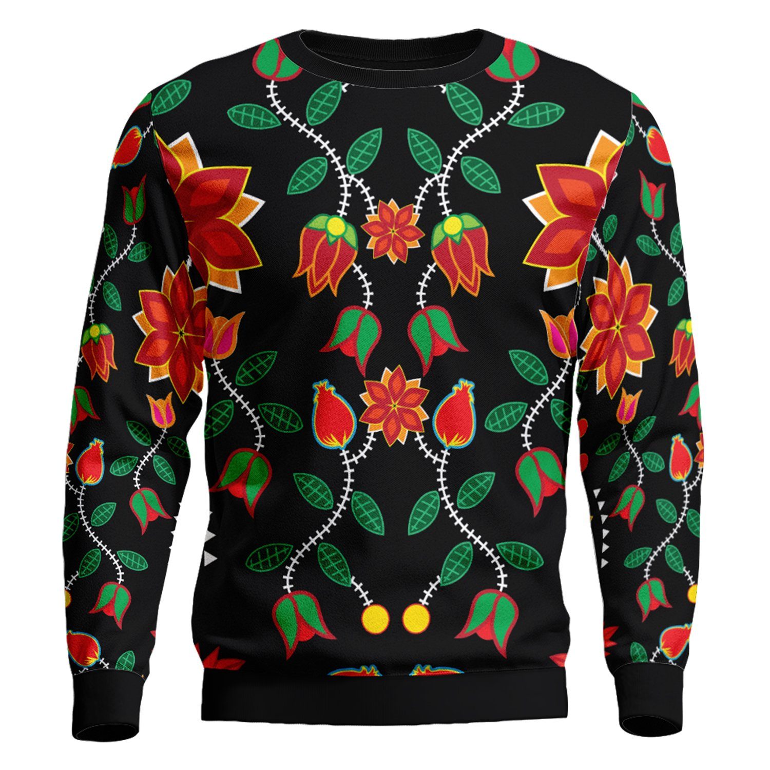 Floral Beadwork Six Bands Unisex Crewneck Long Sleeve Top 49 Dzine