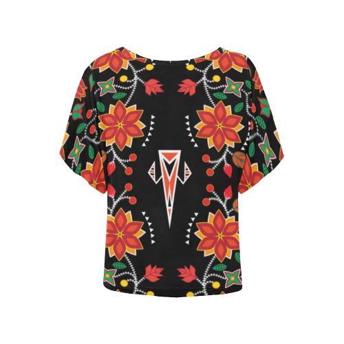 Floral Beadwork Six Bands Women's Batwing-Sleeved Blouse T shirt (Model T44) Women's Batwing-Sleeved Blouse T shirt (T44) e-joyer