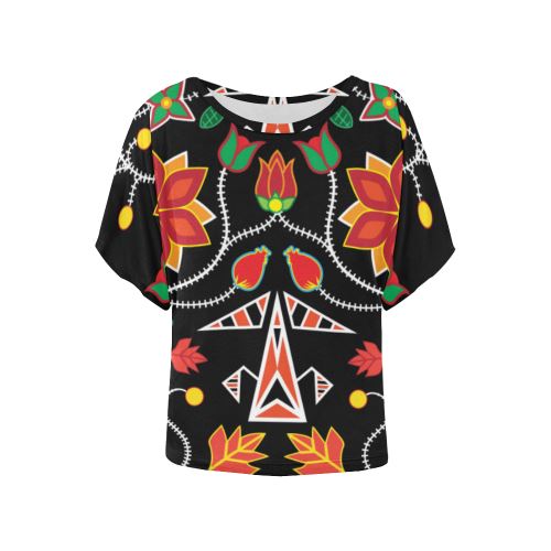 Floral Beadwork Six Bands Women's Batwing-Sleeved Blouse T shirt (Model T44) Women's Batwing-Sleeved Blouse T shirt (T44) e-joyer