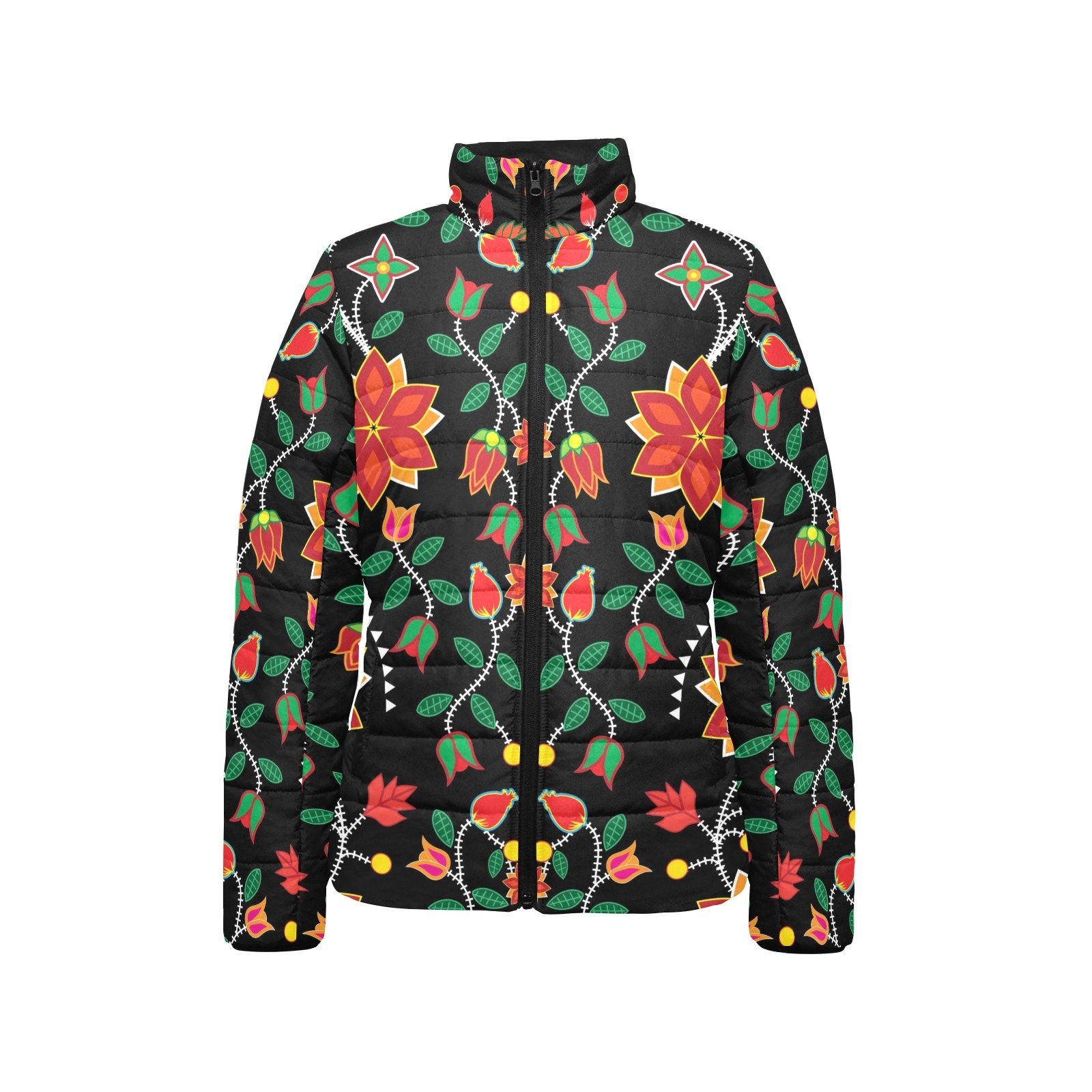 Floral Beadwork Six Bands Women's Stand Collar Padded Jacket (Model H41) jacket e-joyer