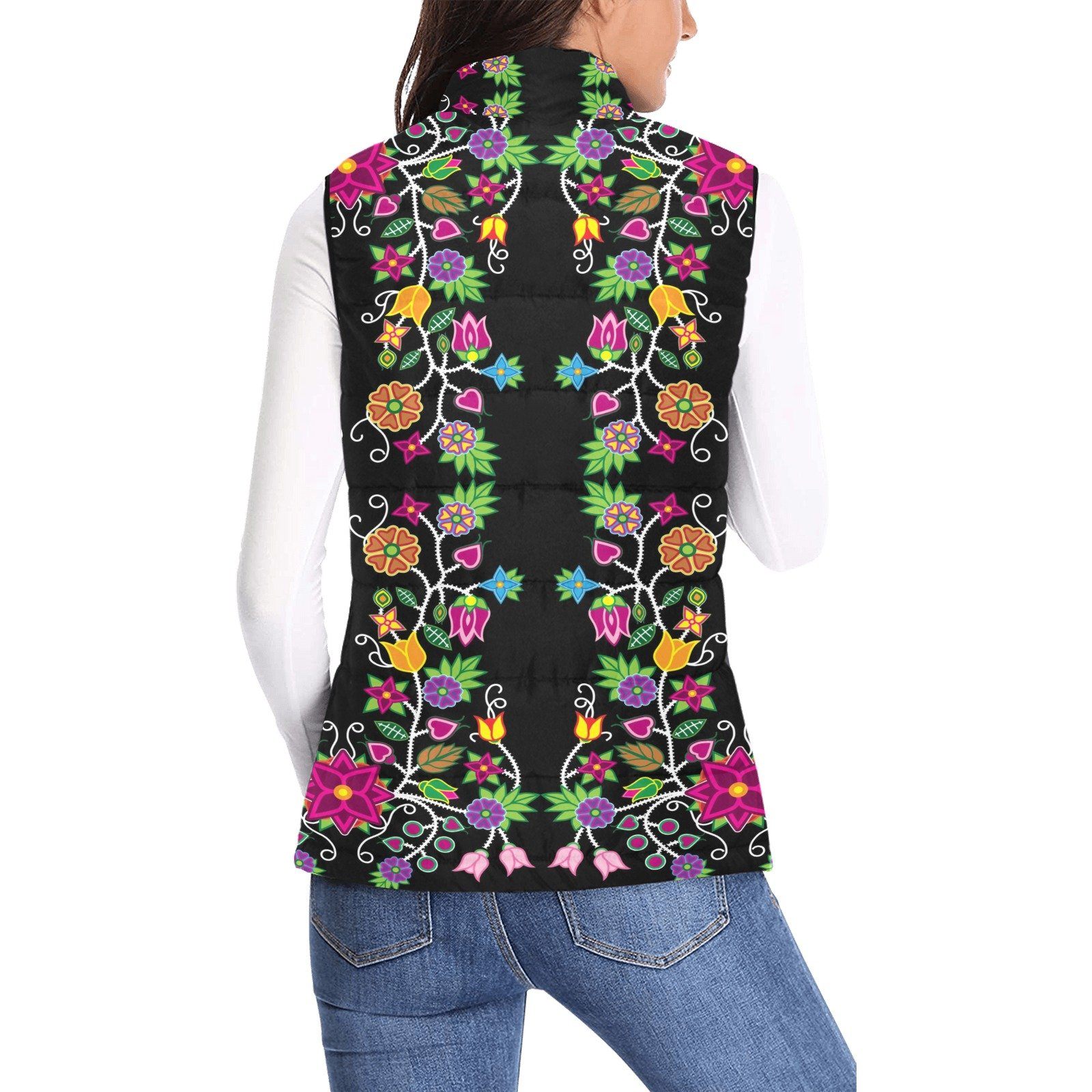Floral Beadwork Women's Padded Vest Jacket (Model H44) Women's Padded Vest Jacket (H44) e-joyer