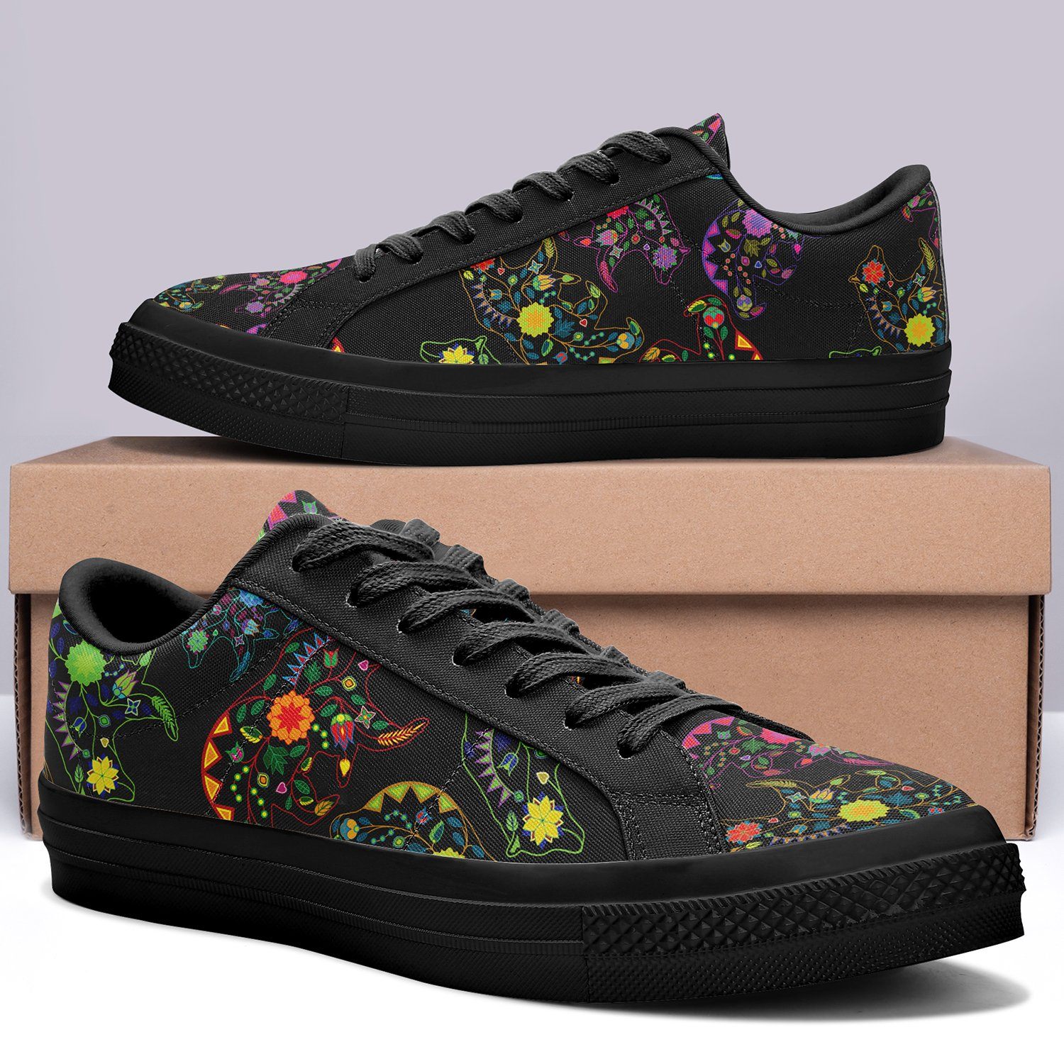 Floral Bear Aapisi Low Top Canvas Shoes Black Sole aapisi Herman