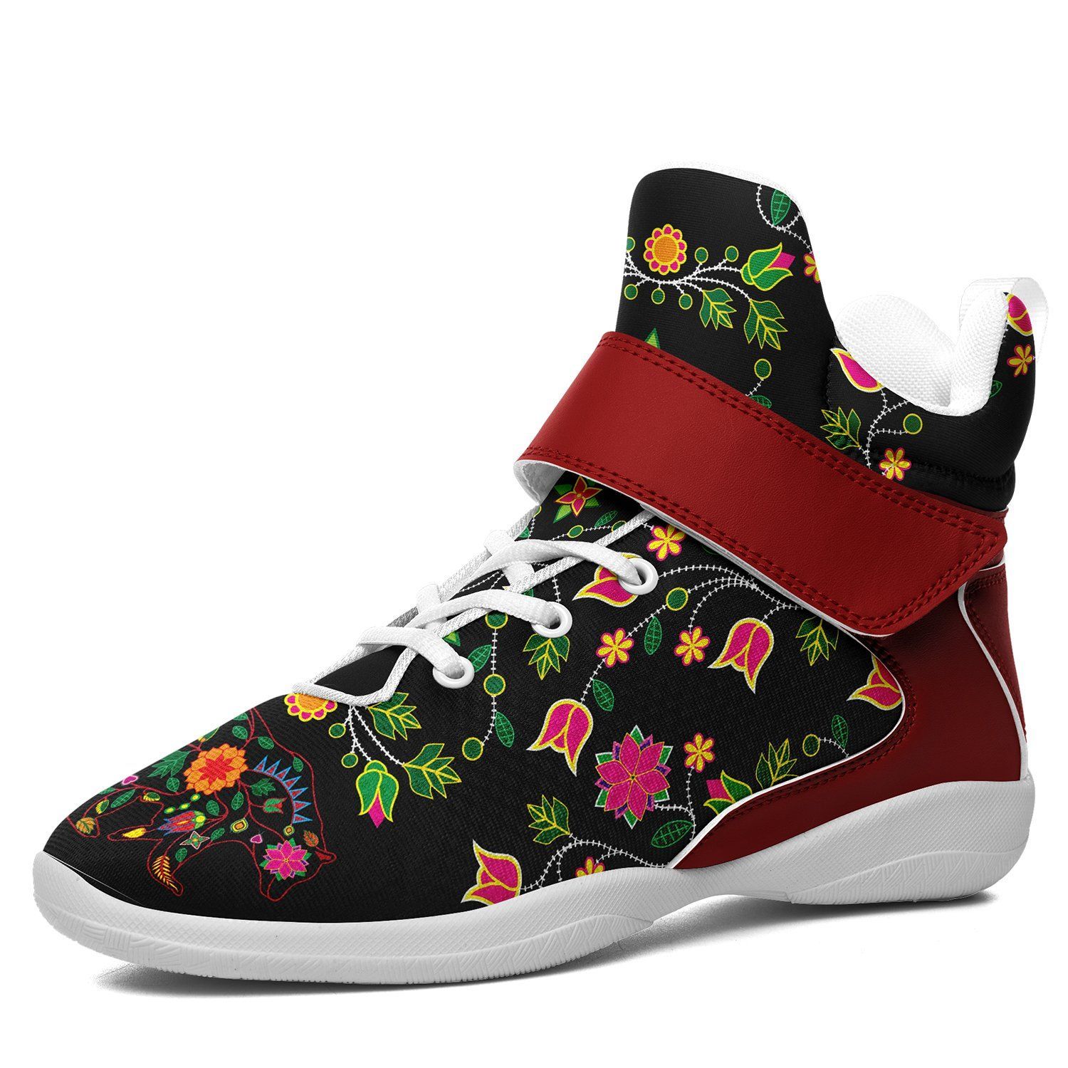 Floral Bear Ipottaa Basketball / Sport High Top Shoes - White Sole 49 Dzine US Men 7 / EUR 40 White Sole with Dark Red Strap