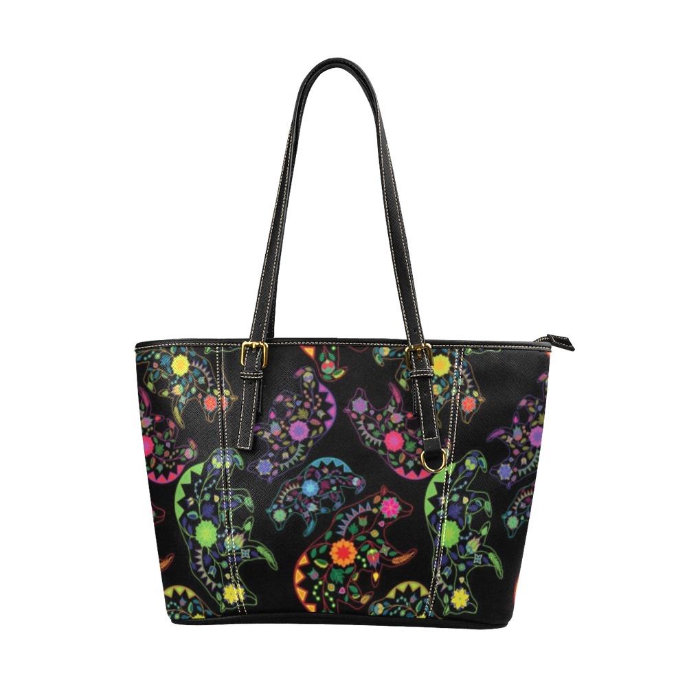 Floral Bear Leather Tote Bag/Large (Model 1640) bag e-joyer