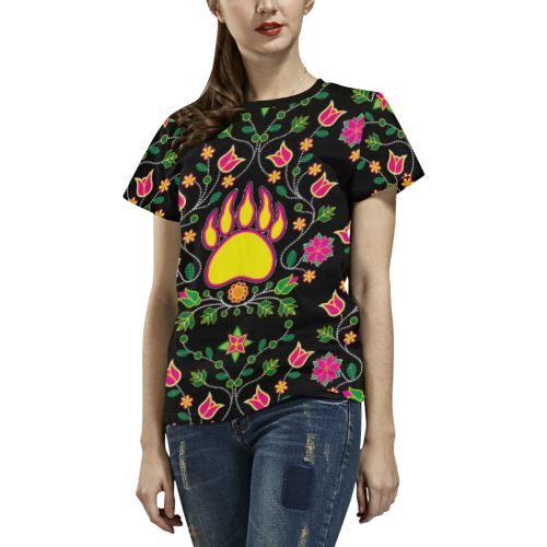 Floral Bearpaw All Over Print T-shirt for Women/Large Size (USA Size) (Model T40) All Over Print T-Shirt for Women/Large (T40) e-joyer