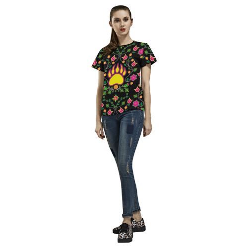 Floral Bearpaw All Over Print T-shirt for Women/Large Size (USA Size) (Model T40) All Over Print T-Shirt for Women/Large (T40) e-joyer