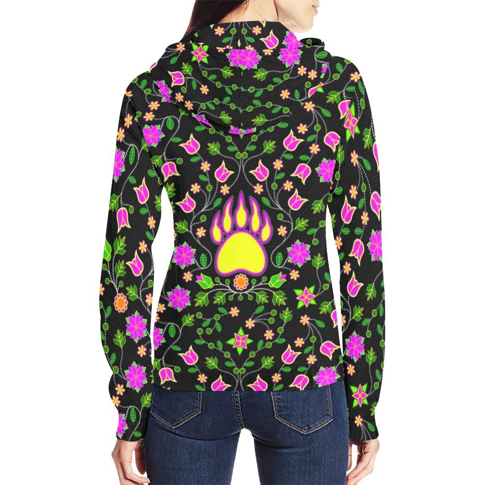 Floral Bearpaw Pink and Yellow All Over Print Full Zip Hoodie for Women (Model H14) hoodie e-joyer