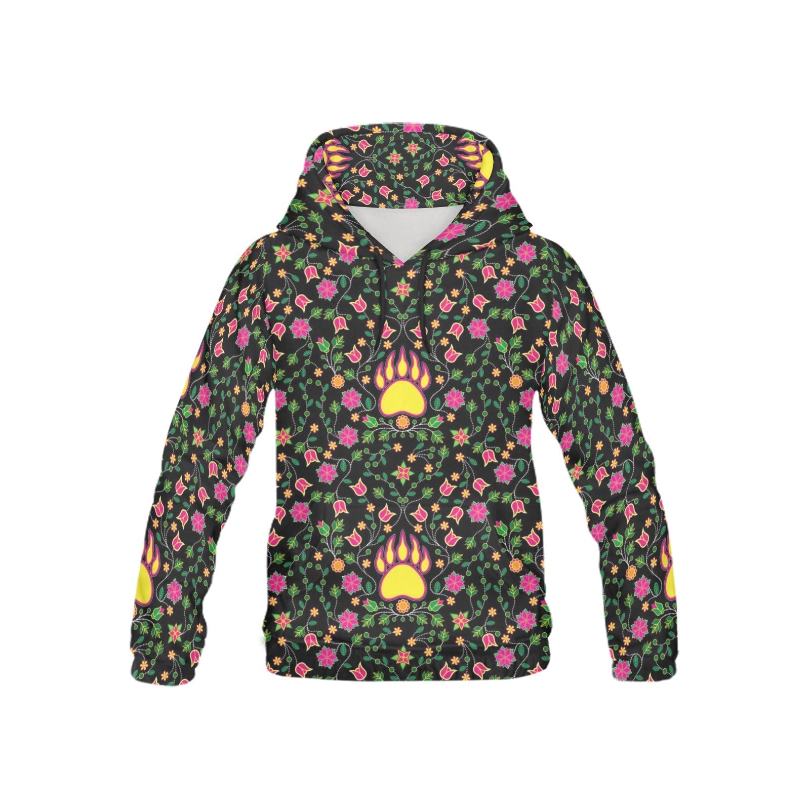Floral Bearpaw Pink and Yellow All Over Print Hoodie for Kid (USA Size) (Model H13) All Over Print Hoodie for Kid (H13) e-joyer