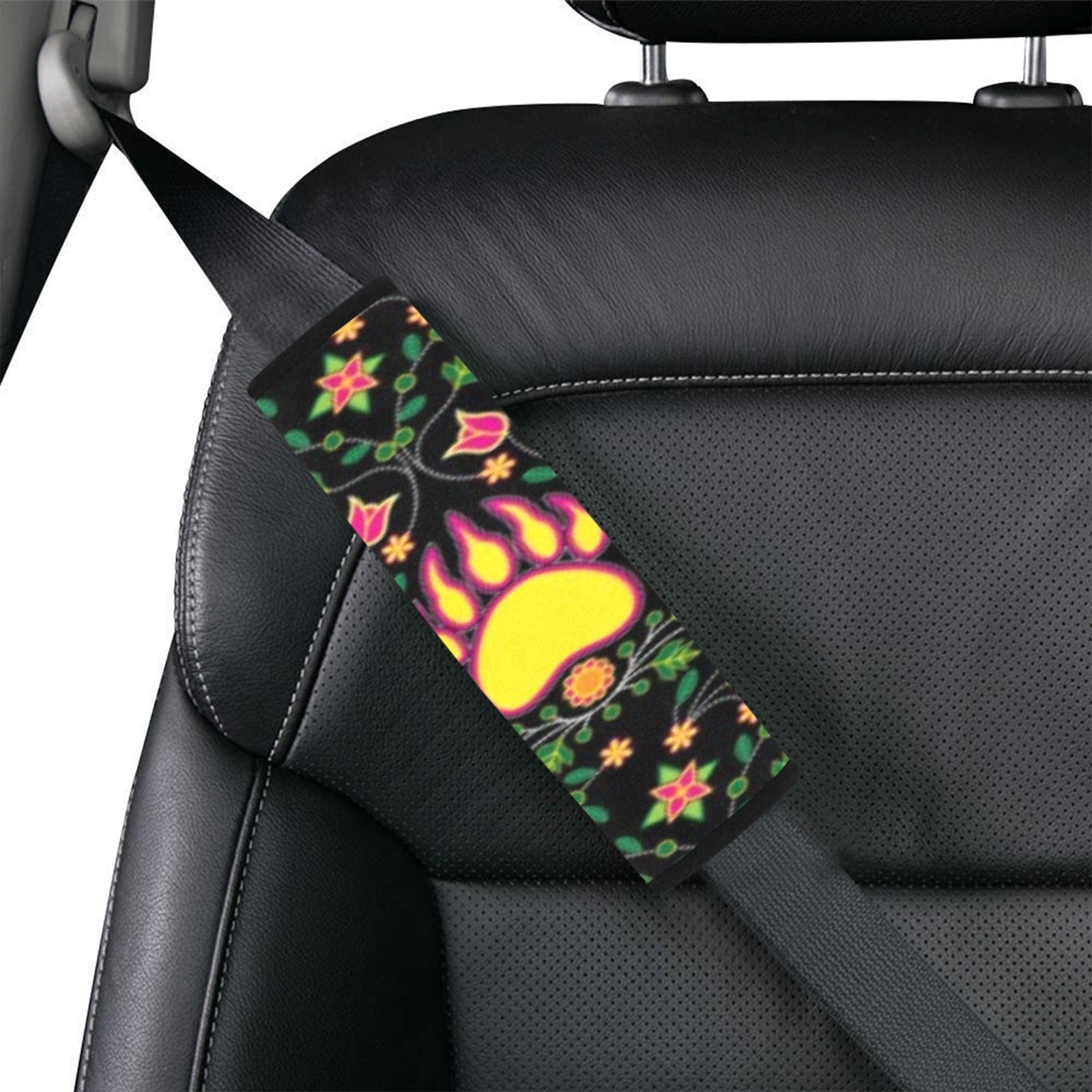 Floral Bearpaw Pink and Yellow Car Seat Belt Cover 7''x12.6'' (Pack of 2) Car Seat Belt Cover 7x12.6 (Pack of 2) e-joyer