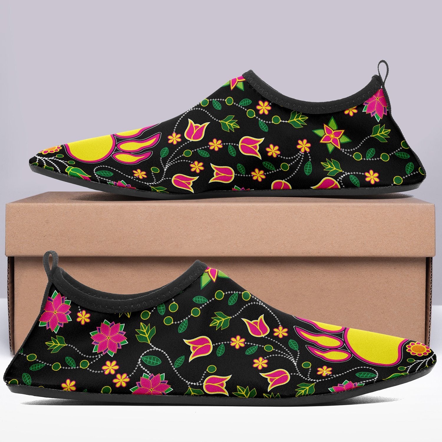 Floral Bearpaw Pink and Yellow Kid's Sockamoccs Slip On Shoes Herman