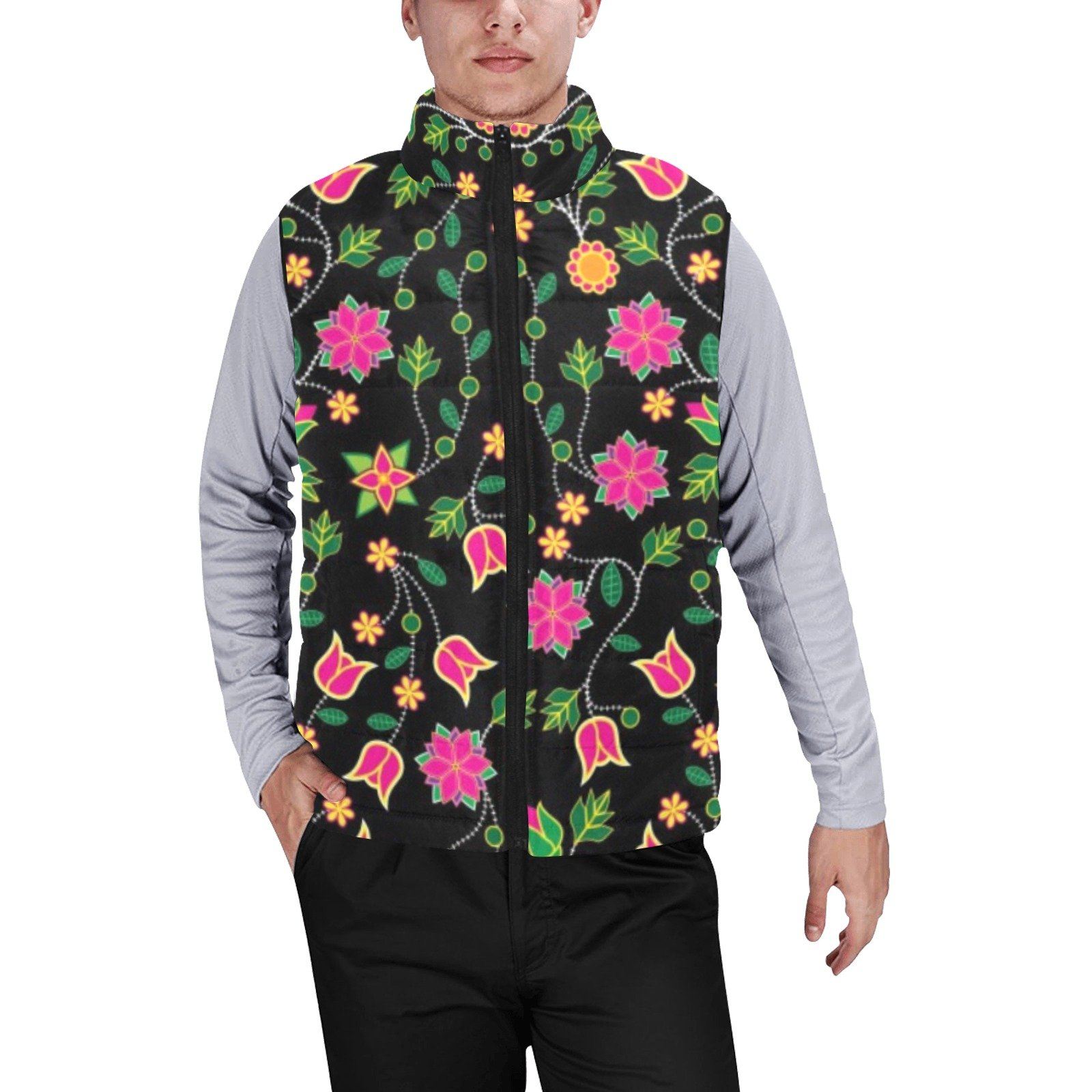 Floral Bearpaw Pink and Yellow Men's Padded Vest Jacket (Model H44) Men's Padded Vest Jacket (H44) e-joyer