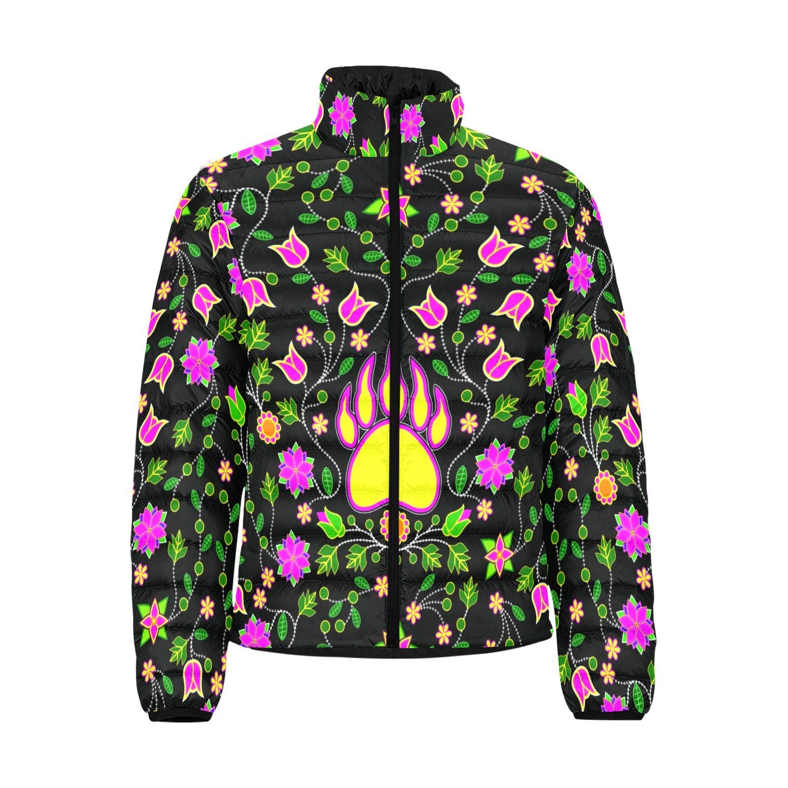 Floral Bearpaw Pink and Yellow Men's Stand Collar Padded Jacket (Model H41) Men's Stand Collar Padded Jacket (H41) e-joyer