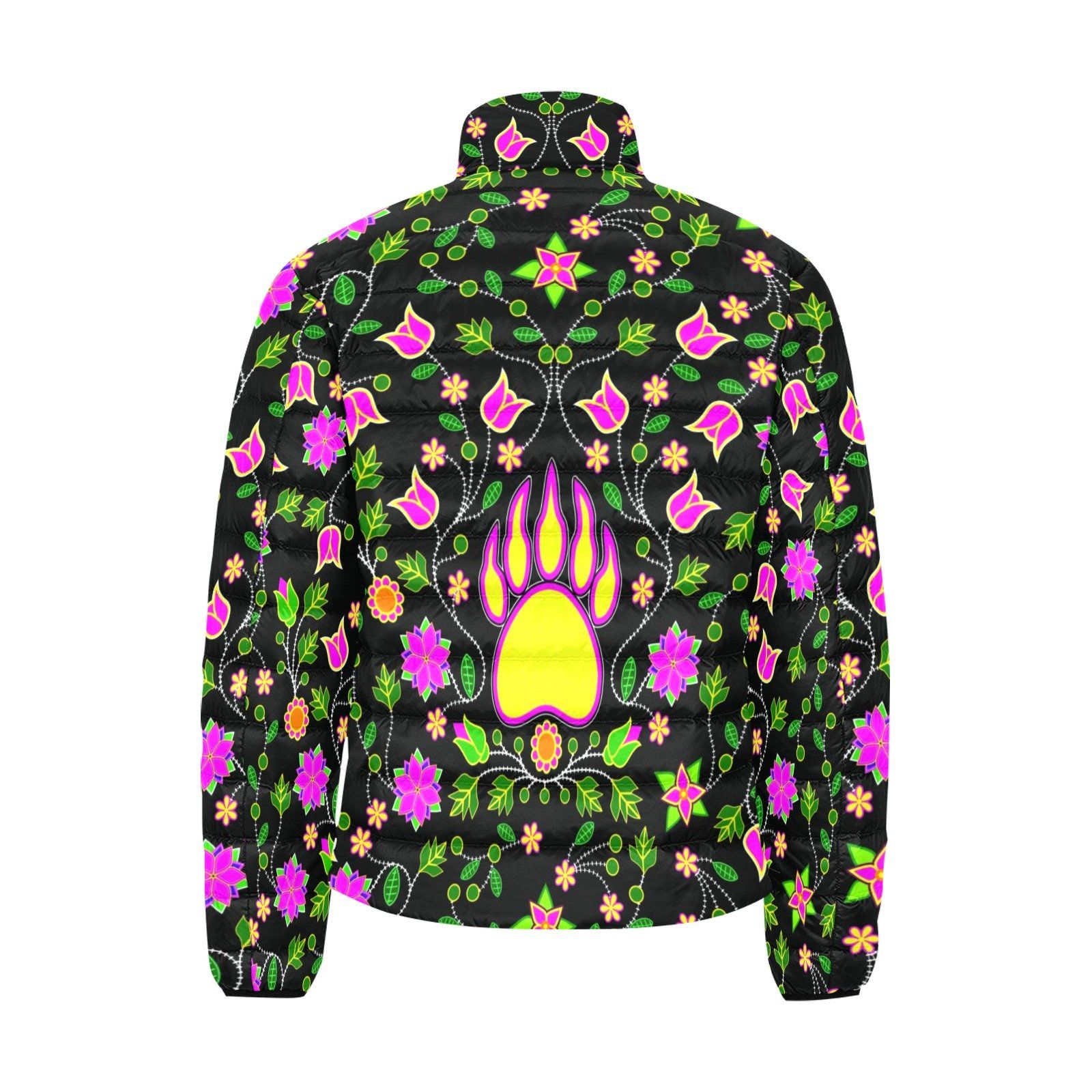 Floral Bearpaw Pink and Yellow Men's Stand Collar Padded Jacket (Model H41) Men's Stand Collar Padded Jacket (H41) e-joyer